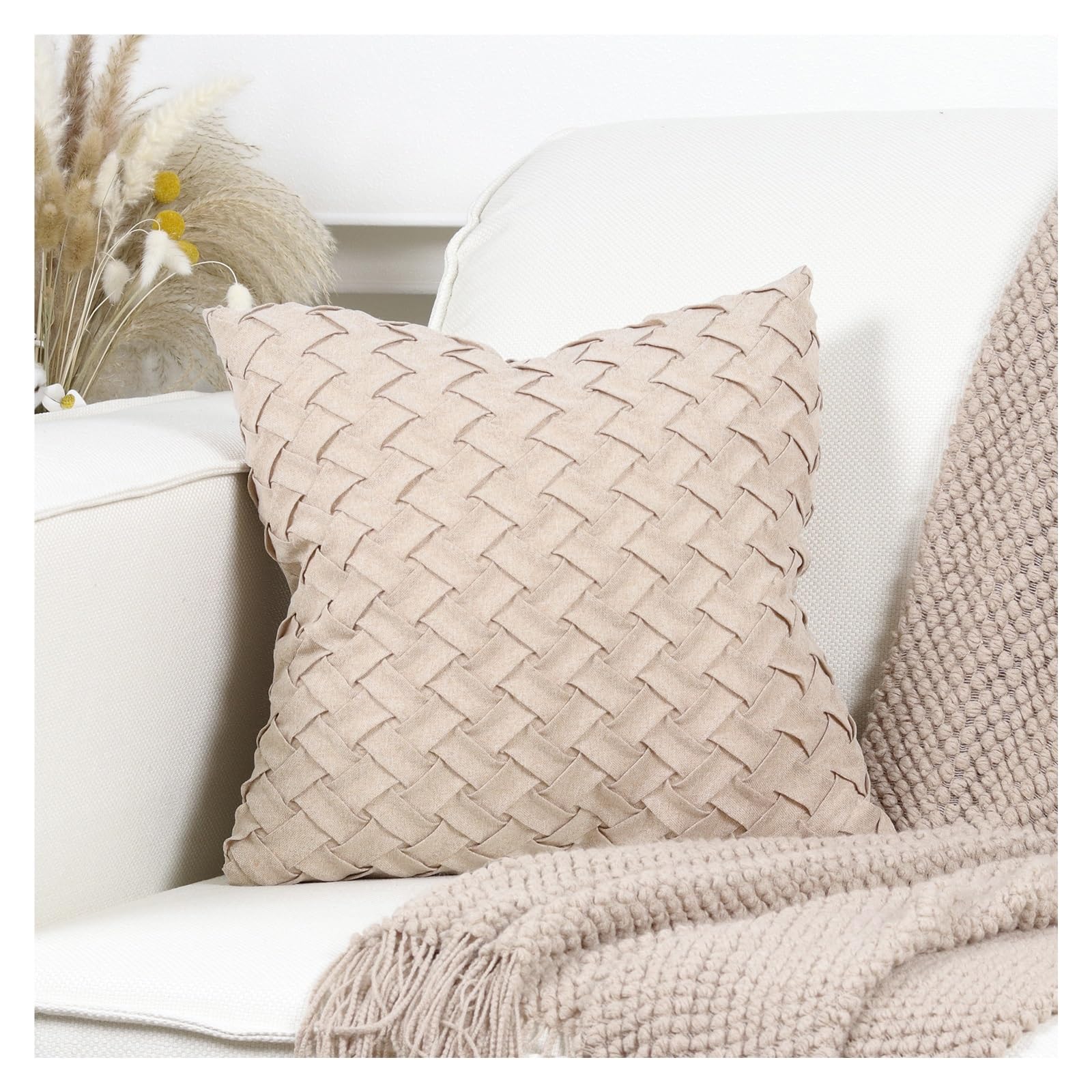 Kissenbezug Sofa 1 stücke Leinen Gewebt Plissee Werfen Kissen Abdeckung Dekorative Quadratische Kissen Fall for Couch Sofa Bett Wohnzimmer Bauernhaus Dekorationen