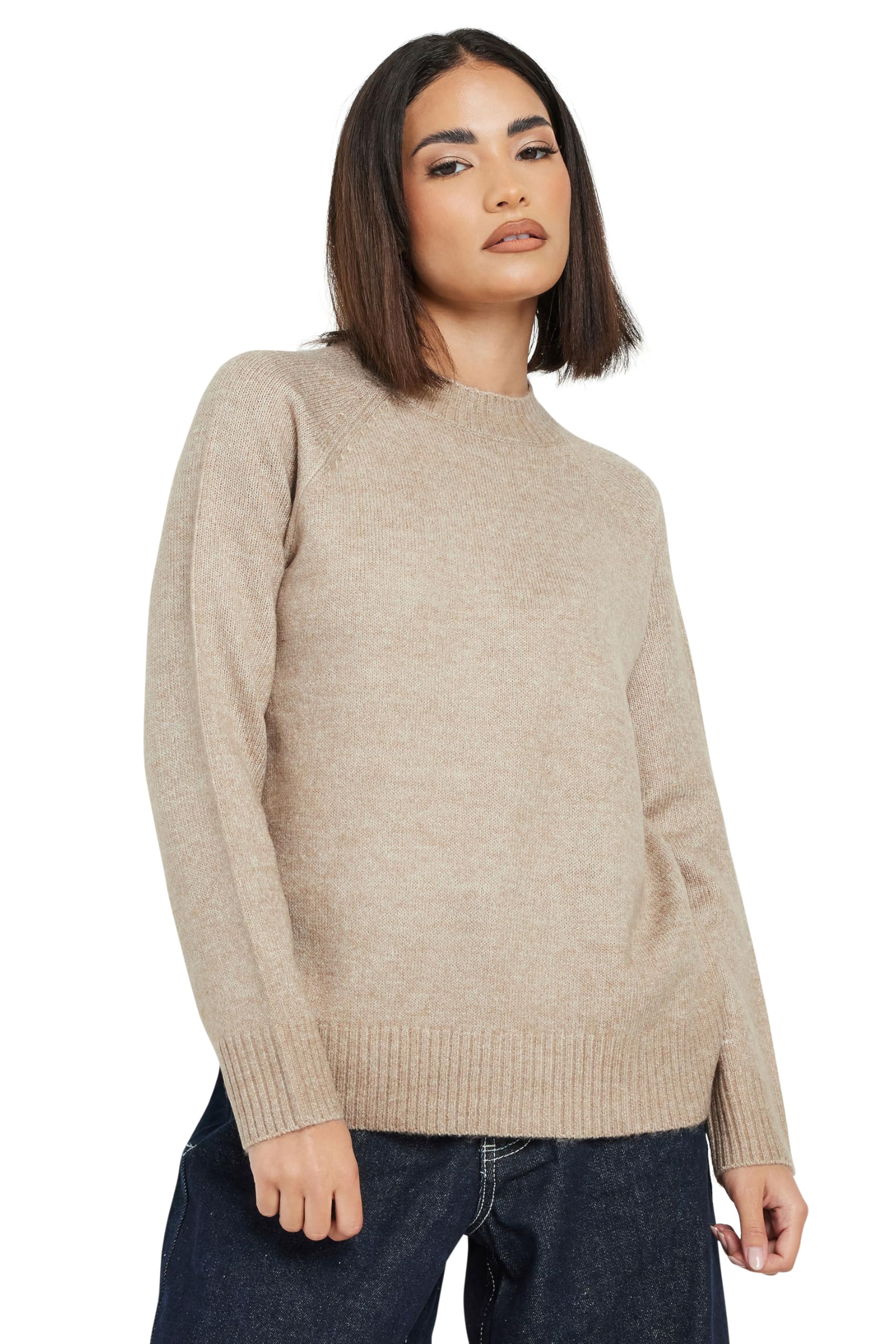 PixieGirl Petite Beige Brown Knitted Crew Neck Jumper Petite