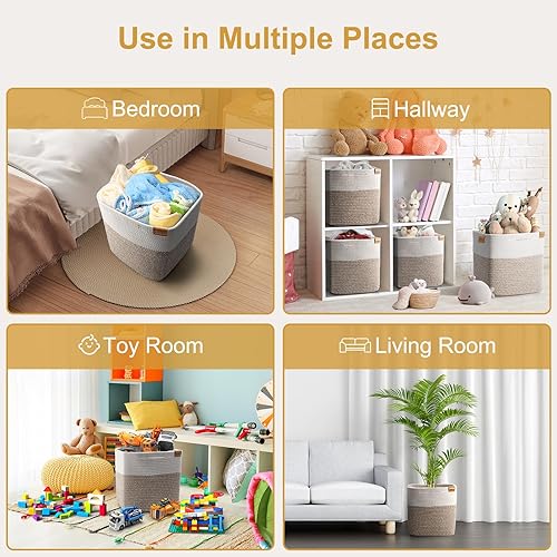 Miniatura 6 de BROVIEW Cubos de almacenamiento de cubos de almacenamiento de 11 pulgadas, cesta de almacenamiento tejida para organizar, paquete de 3 cestas de