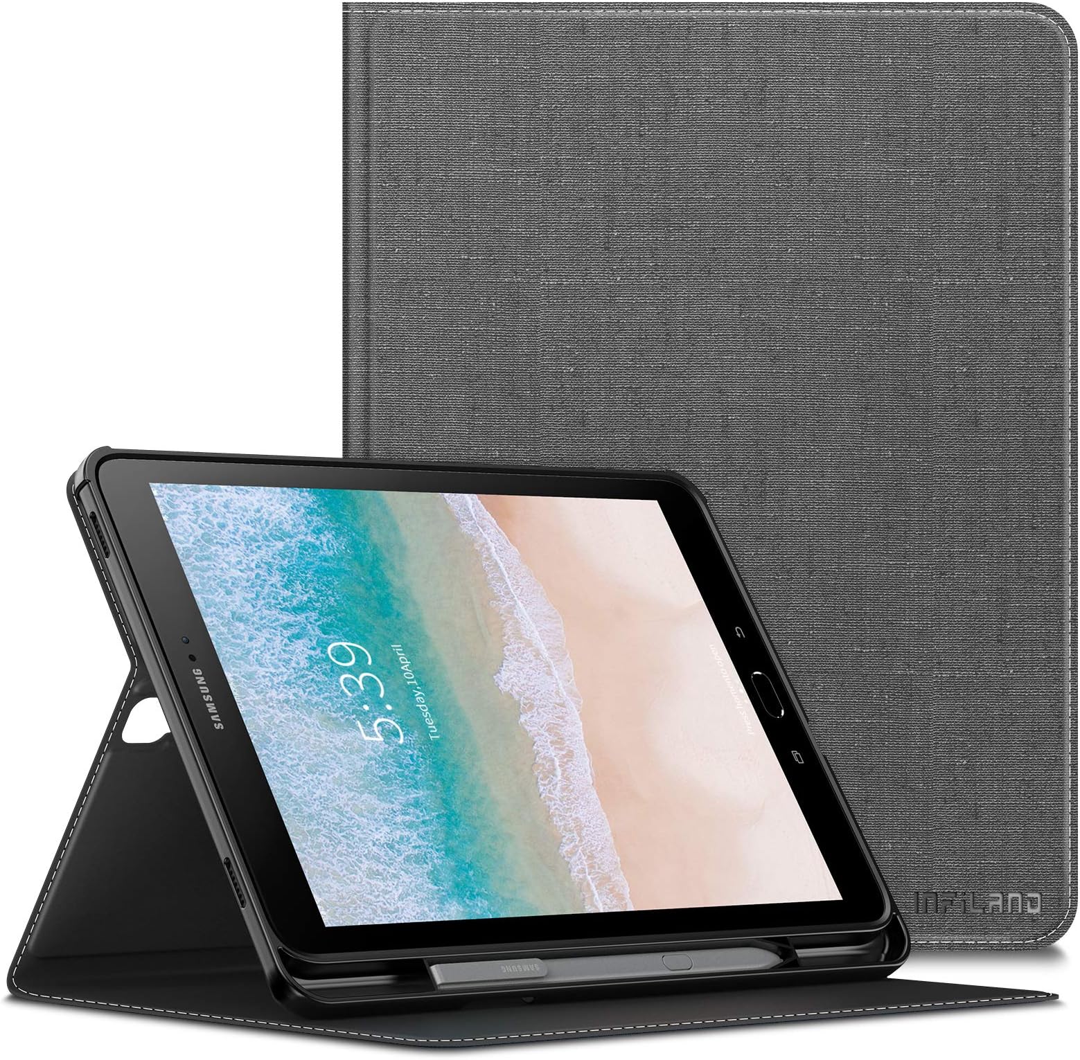 INFILAND Case for Samsung Galaxy Tab S3, Front support Case with S Pen Holder Compatible with Samsung Galaxy Tab S3 9.7 inch (T820/T825) Tablet, with Auto Sleep/Wake Features,Gray