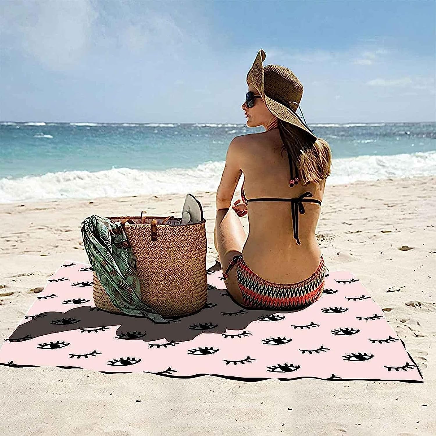 Badetuch XXL 200 X 200 cm, Mikrofaser Schnelltrocknend Strandtuch 3D Rosa Cartoon-Augen Strandhandtuch Sauna Badehandtuch Yoga Handtuch Strandtücher Strandlaken Duschtuch Duschhandtuch -7I3C