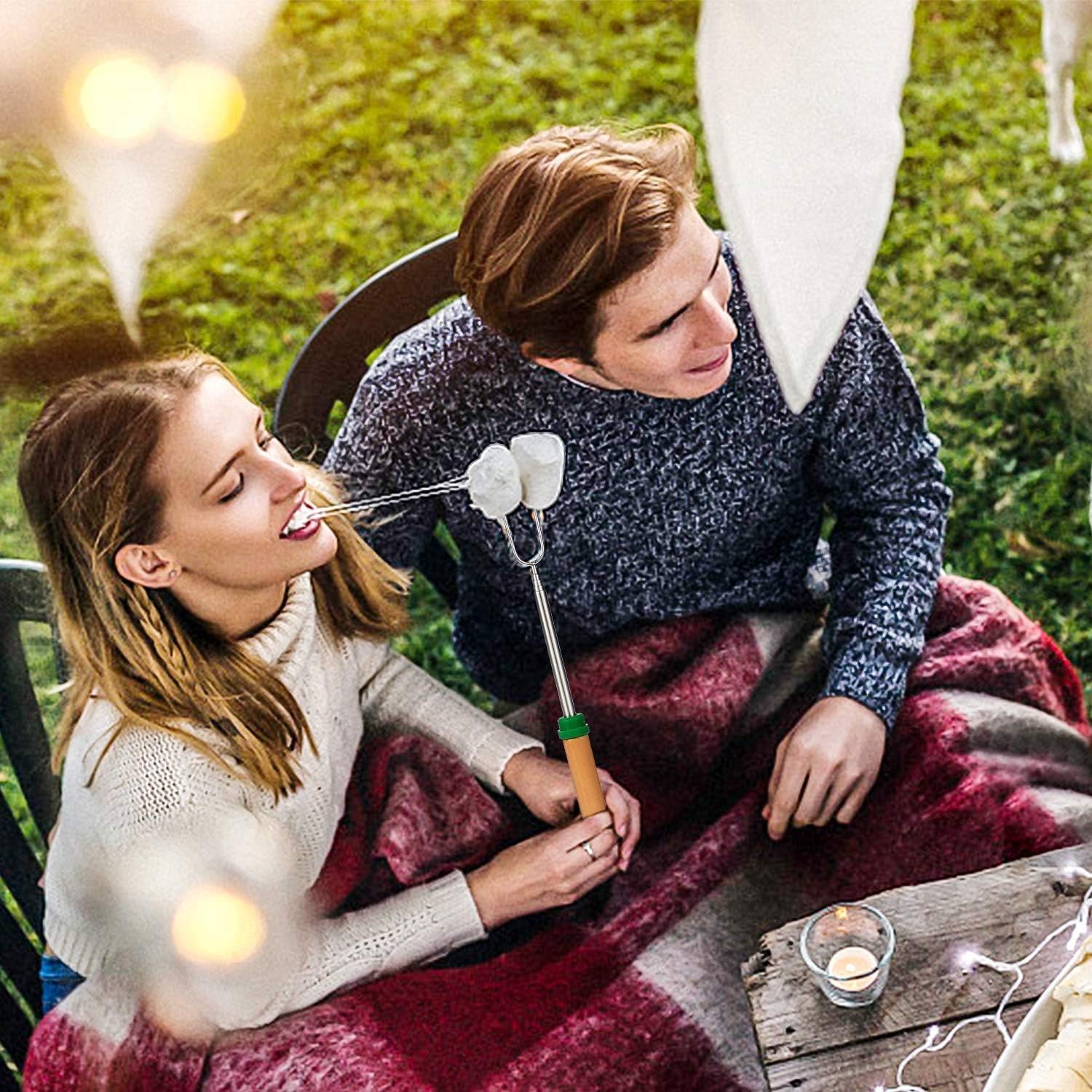 Adoric Marshmallow Roasting Sticks, 8 Pack Roasting Sticks with Wooden Handle 32 Inch Extendable BBQ Forks Telescoping Smores Sticks for Fire Pit, Campfire : Patio, Lawn & Garden