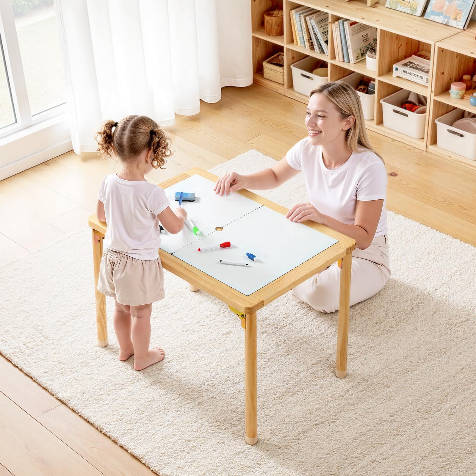 VEVOR Tavolo Sensoriale per Bambini Piccoli, Scrivania da Gioco Pieghevole in Legno con Piano a Doppio Lato, Contenitori Portaoggetti e Piedini Antiscivolo, per attività con Sabbia e Acqua Crescita