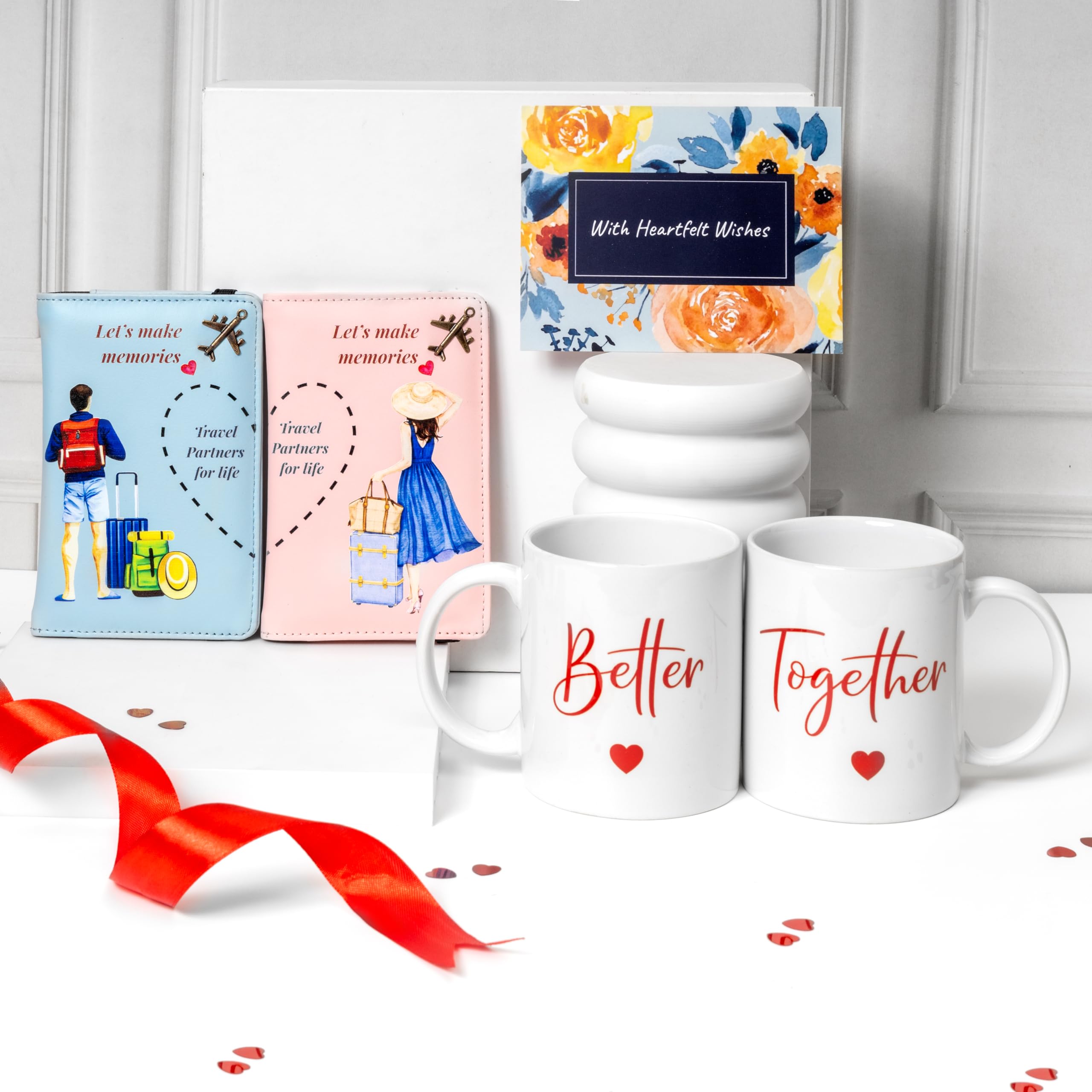 Rarejoy Thoughtfully Curated Couple Gift Hamper with Mugs for Him & Her, Couple Passport Cover & Greeting Card | Romantic Gift Set for Couples | Anniversary, Wedding Gift, Travel Gift for partner, Birthday Gift-image-37