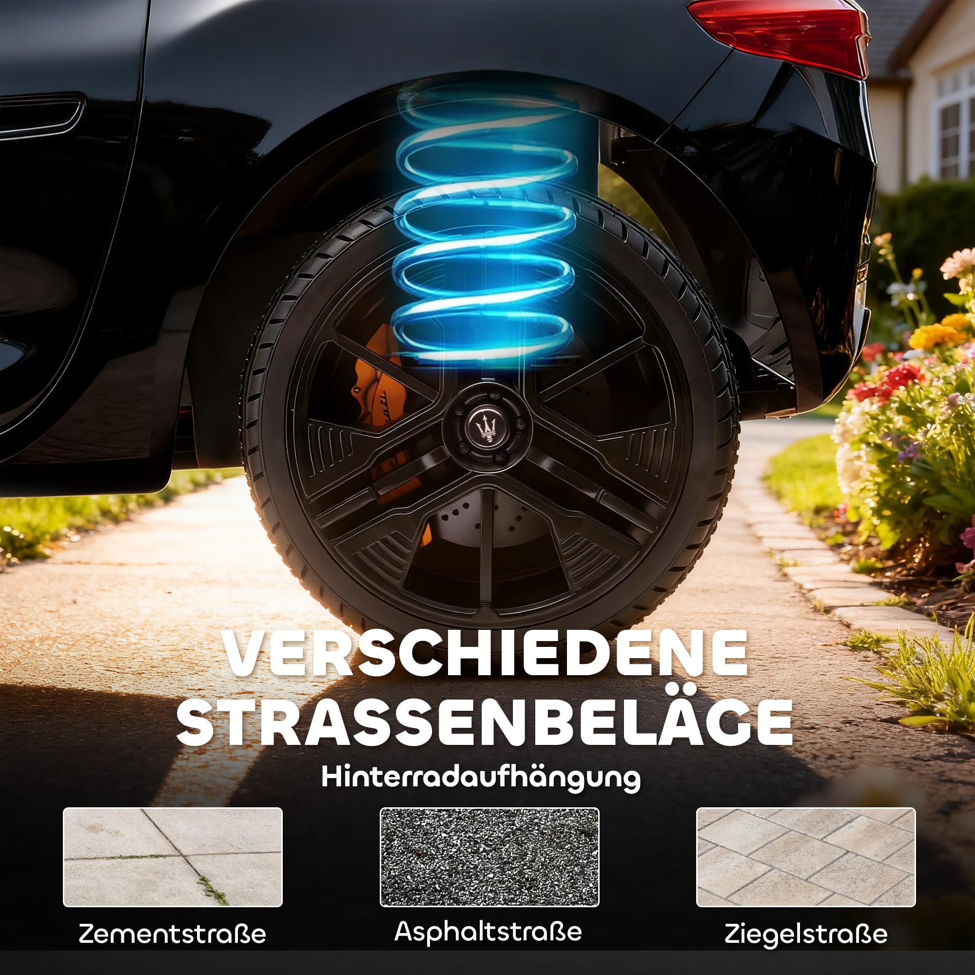 AIYAPLAY Kinder Elektroauto Maserati 12V 2-Sitzer Kinderauto Schwarz | 2,4 GHz Fernbedienung, 2 Motor, Elektrofahrzeug mit Federung, Musik, USB, Hupe, LED-Leuchten, für 3-8 Jahre, 3-8 km/h