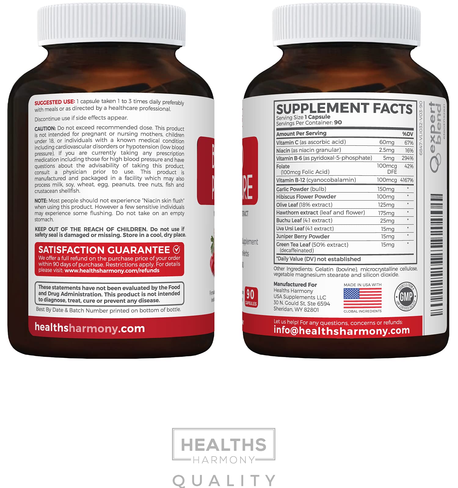 Blood Pressure Support Supplement (NonGMO) Premium Natural Herbs, Vitamins & Berries High