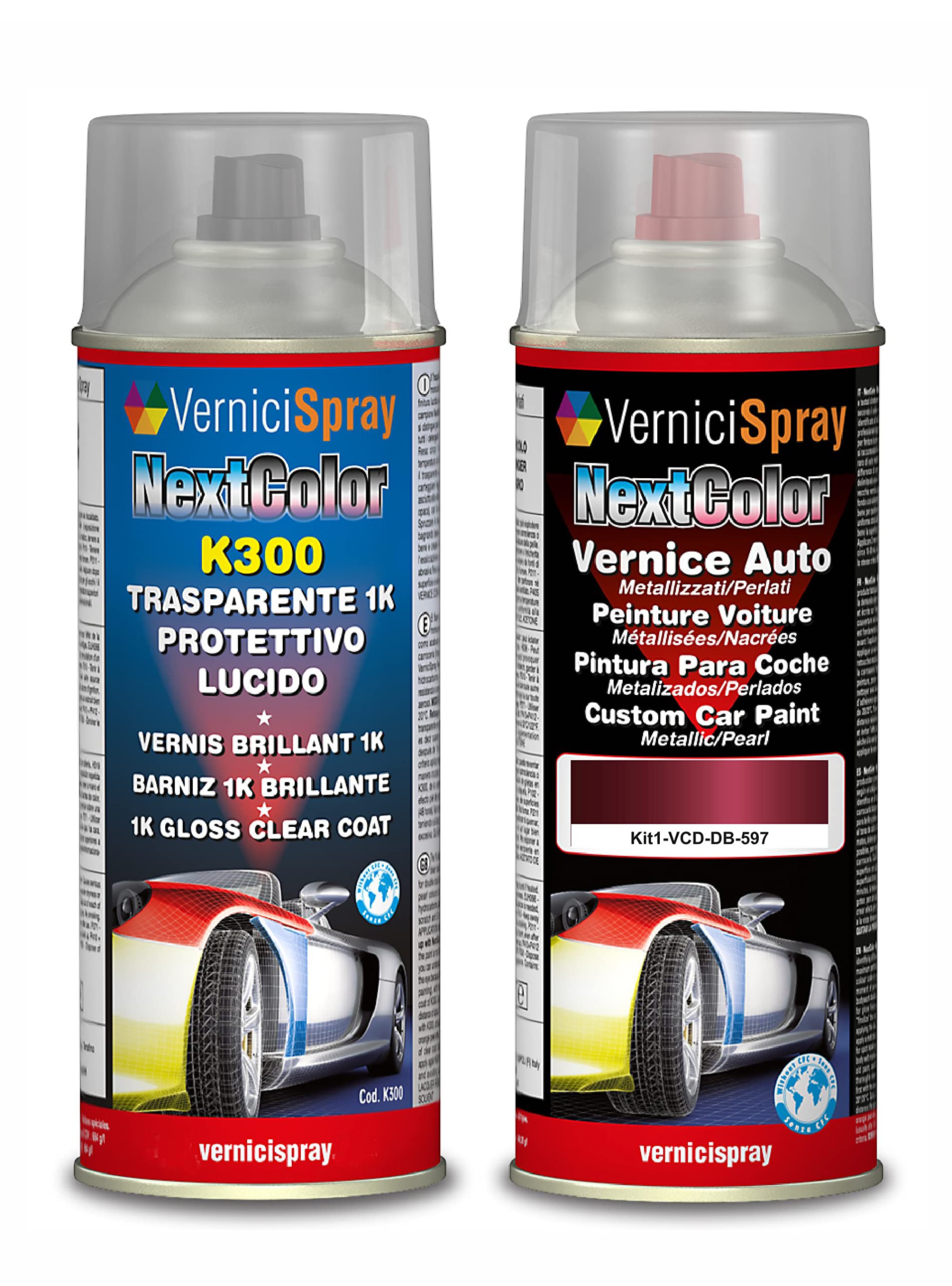 Kit Vernice Auto Spray compatibile con MERCEDES A-KLASSE 597 SATURNROT MET. Trasparente Lucido kit ritocco vernice metallizzata 400+400 ml di Vernice Spray Graffi Auto
