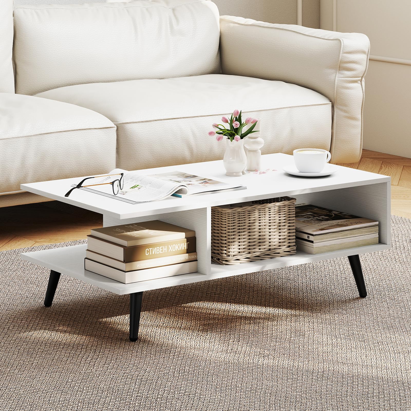 Amazon.com: Giantex Coffee Table with Storage, Mid Century Modern