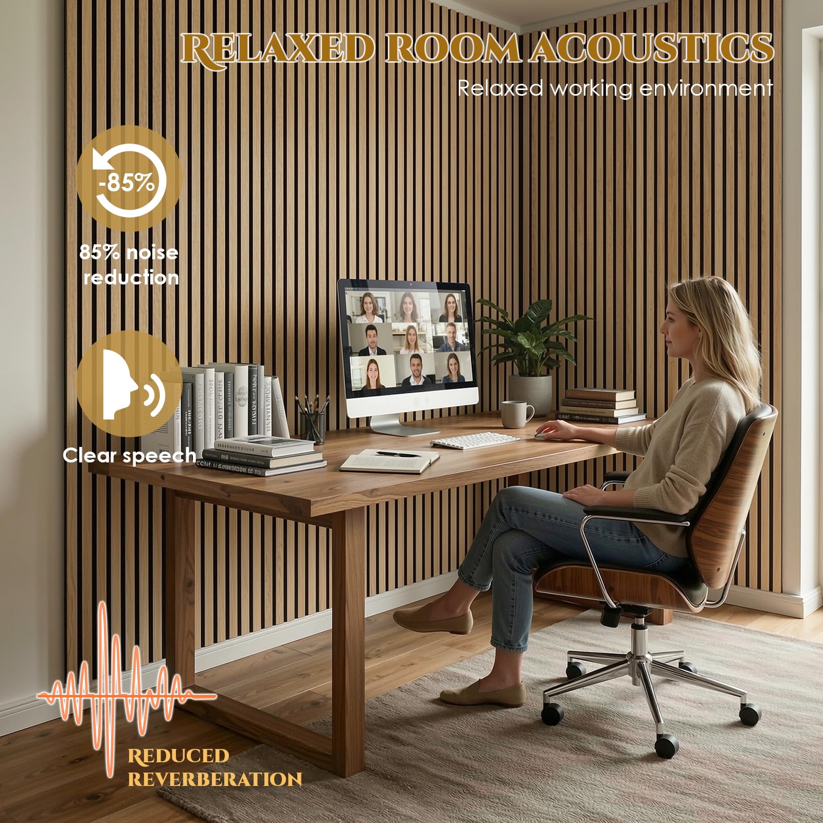 Clevich 3D Akustikpaneele 120x60x2.1cm, 2,88m²-4 Stück Wandpaneele Holzoptik, Wandverkleidung Wandpaneele für effektiven Schallschutz, mit Filz Schalldämmung, für Wohnzimmer, Büro, Garderobe, Eiche