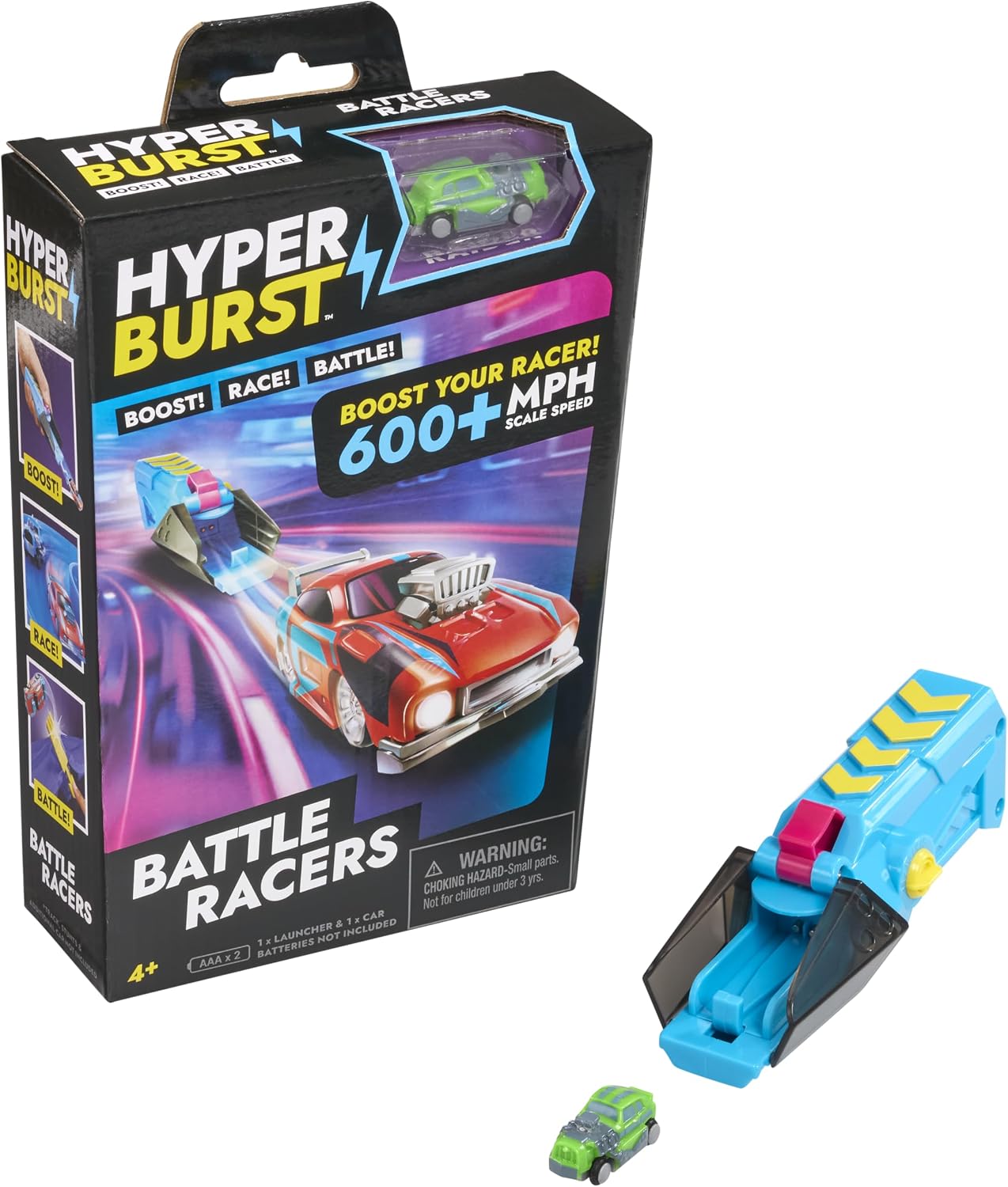 Hyper Burst Battle Racers Green Raider Car & Launcher | Over 600+ MPH Scale Speed! | Racing Micro Scale Cars and Battle Action Toys Green | Ages 5+