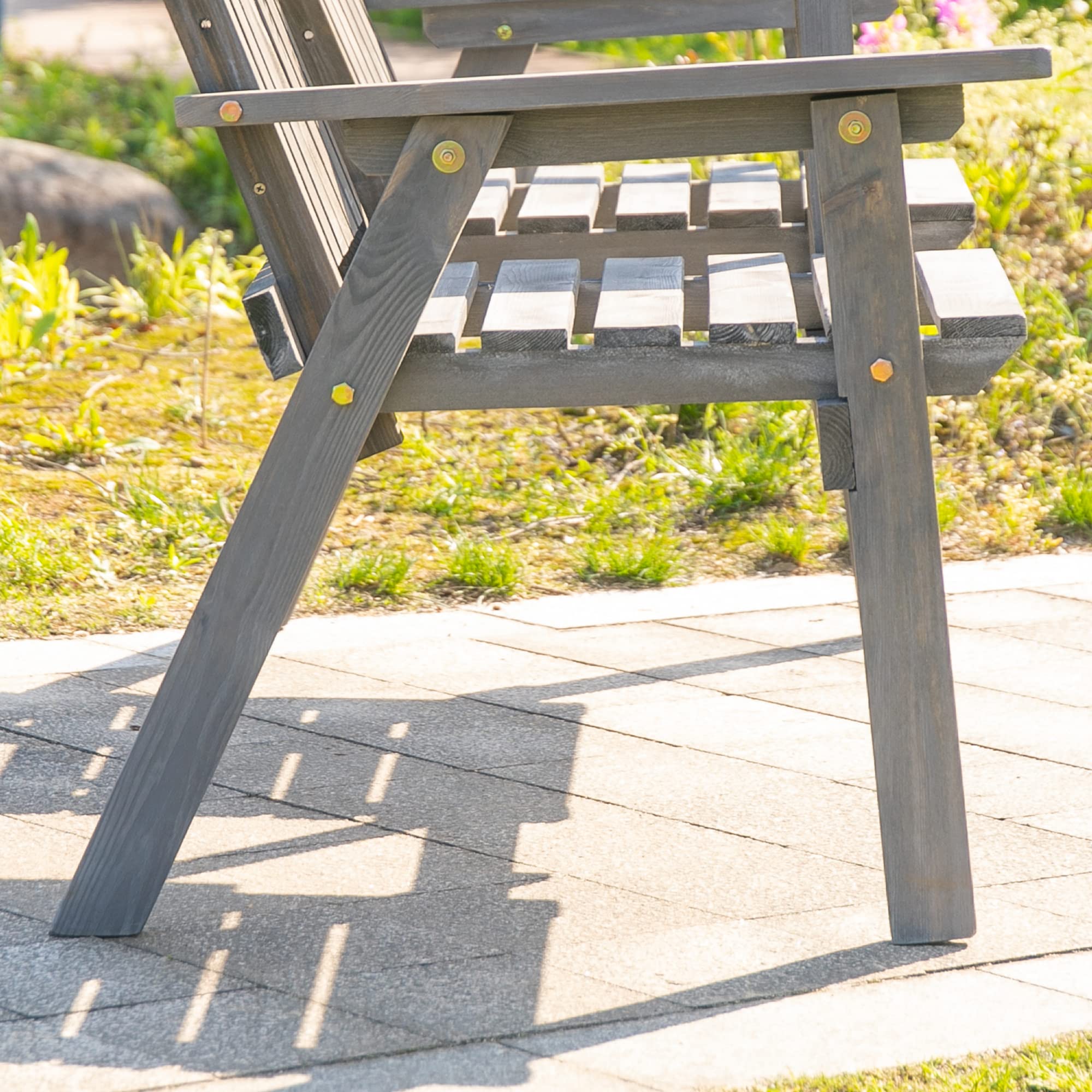 Outsunny Wooden Garden Loveseat, 2-Seater Garden Chair with Table & Parasol Hole, Outdoor Bench for Porch Patio, Grey - Image 9