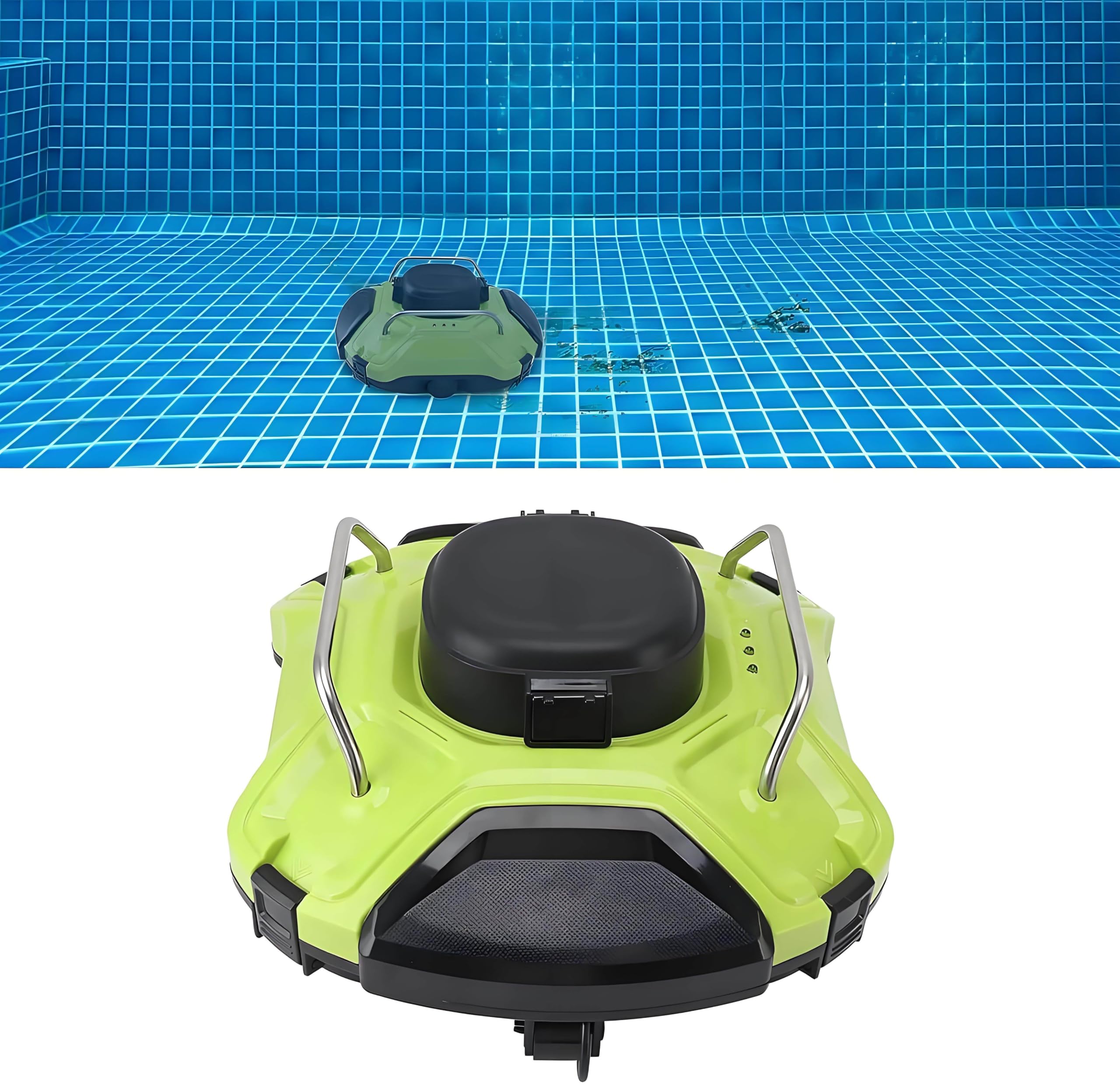 Automatic Pool Robot Cleaner Filter, Swimming Pool Cleaner Robot, Cordless Pool Cleaner Automatic, Strong Suction, with Hook, 80~100㎡ Cleaning Area, for Out Indoor Pool