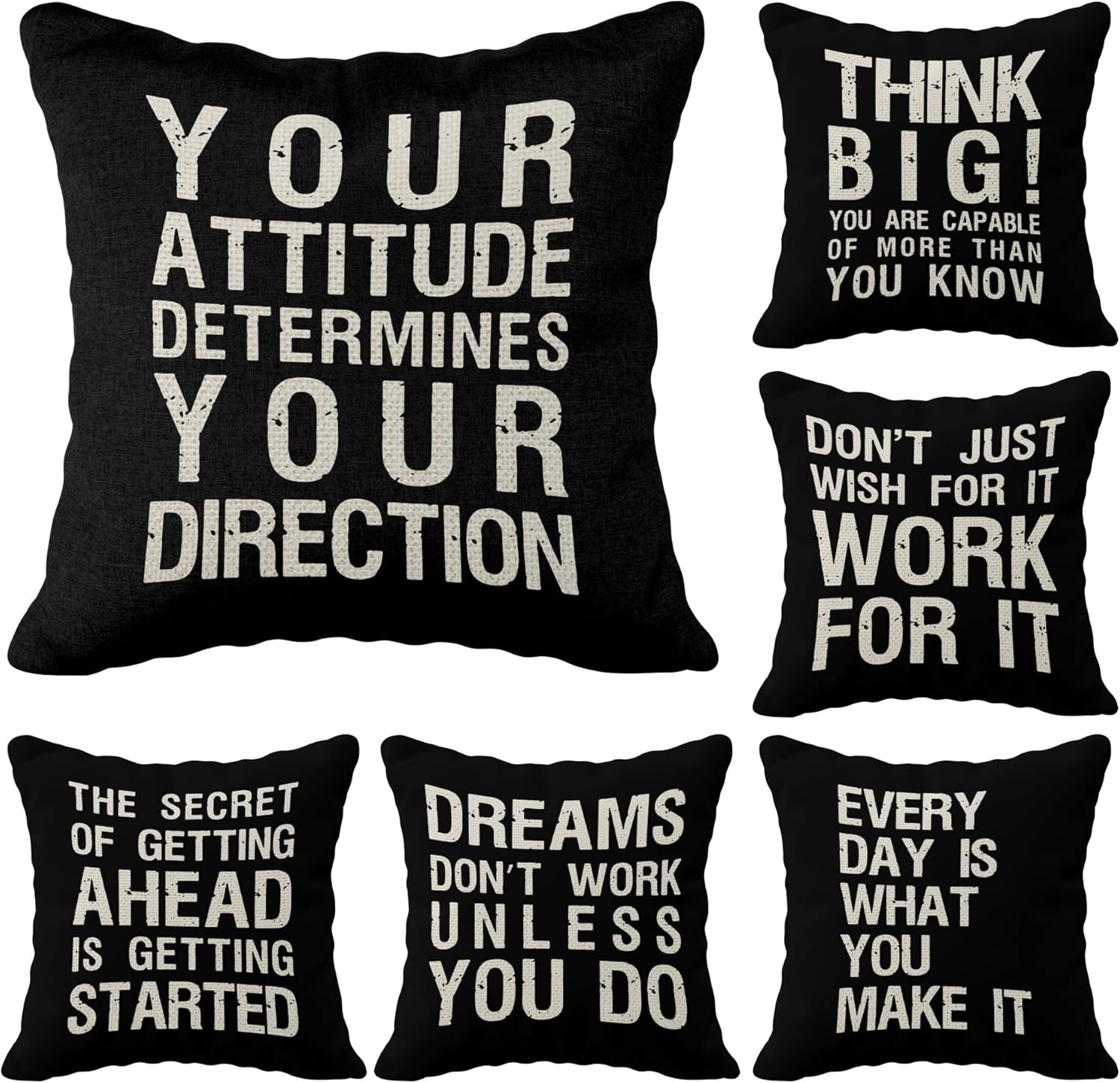 Inspiring Saying Quote Motivational Phrases Nursery Throw Pillow Case, 18 x 18 Inch Set of 6, Gifts Teens Adults Living Room Office Classroom College Decoration, Pillows Cover for Sofa Couch Bed