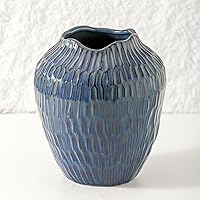 Uiddo Blue Ceramic Vase 7.8 Inch - Modern Minimalist Flower Vase for Pampas Grass, Home Decor Living Room Dining Table Farmhouse Office