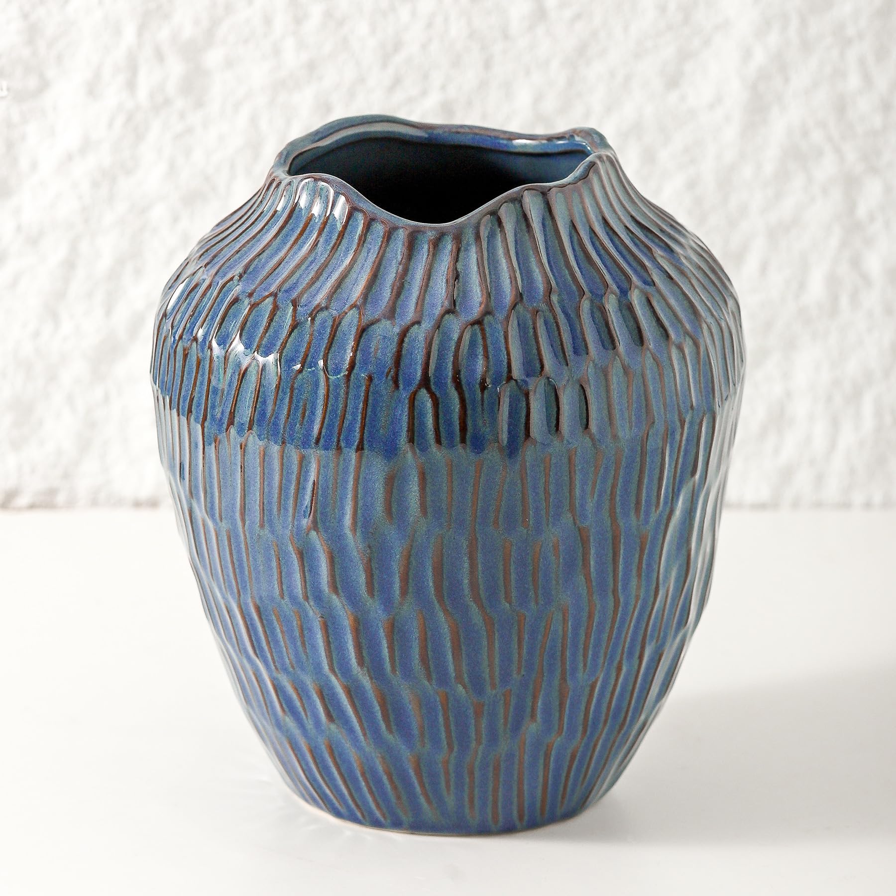 Amazon.com: Blue Ceramic Vase for Home Decor,7.8 Inch Flower Vase，Decorative Blue Vase for ...
