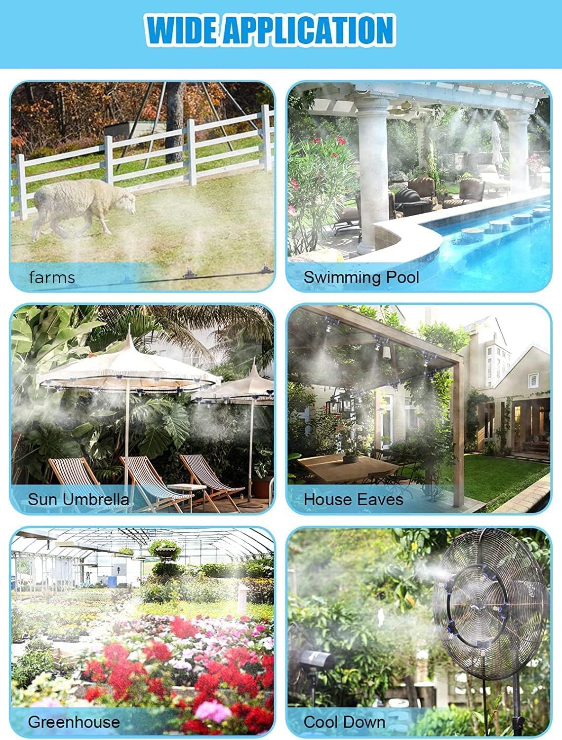 Tesmotor 8M Sprühnebel Kühlung Set, Outdoor Misting System mit 9 Messing Nebeldüsen, Nebelkühlung für Garten Gewächshaus Sonnenschirm