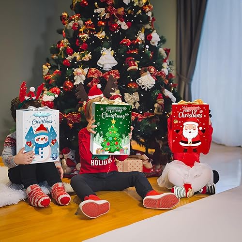 Miniatura 6 de GonLei Paquete de 8 bolsas grandes de regalo de Navidad de 13 pulgadas, bolsas de Navidad con asas, bolsas de regalo de Navidad, bolsas de Navidad
