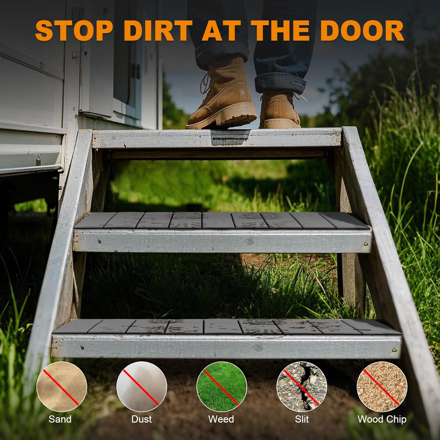 RV Step Covers 4 Pack, EVA Foam RV Stair Covers 24 x 7.5 inches, Non-Slip Trimmable Self Adhesive Camper Step Covers RV Step Carpet Rug for Trailers, Camper, RV, Gray