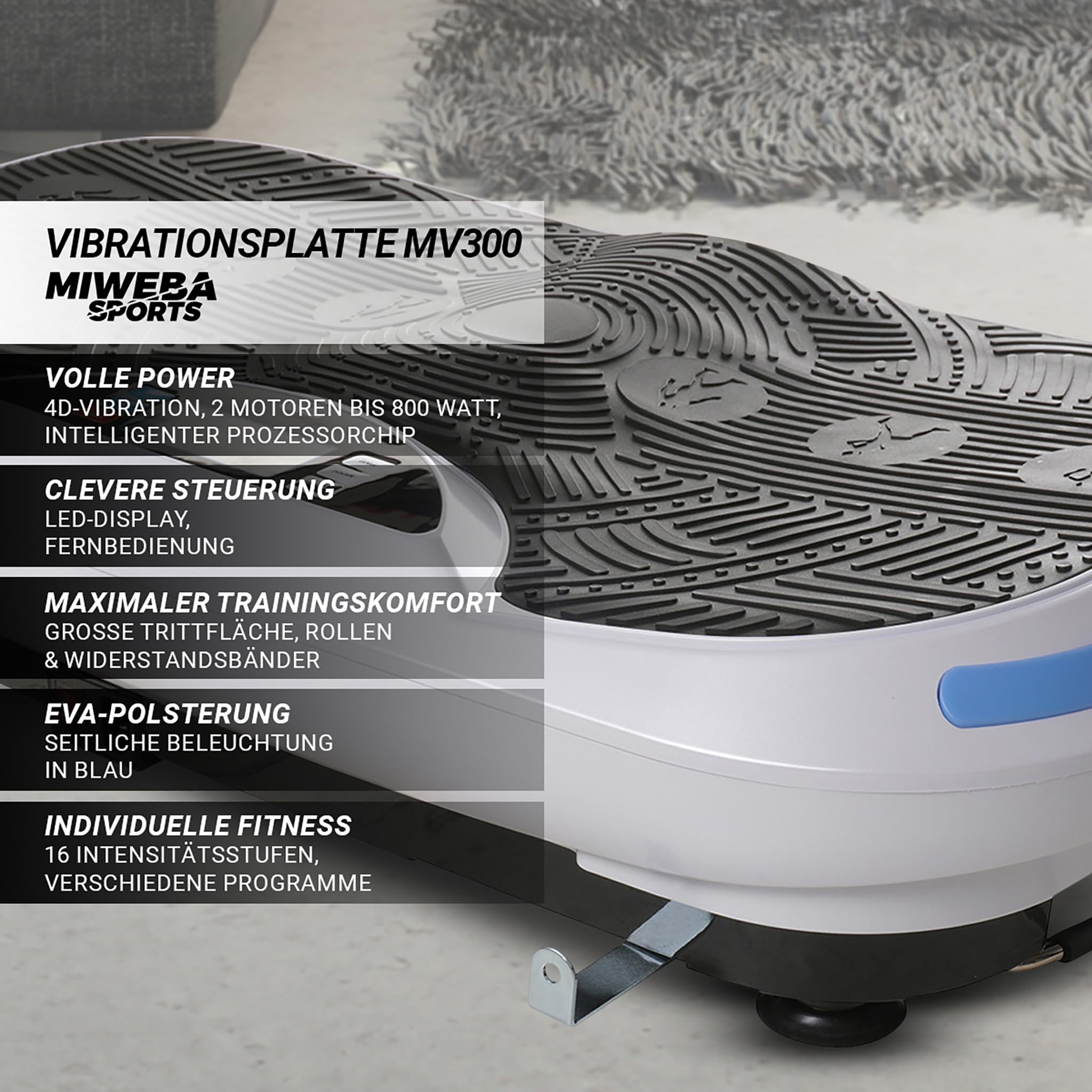 Miweba Sports Fitness 4D Wave Vibrationsplatte MV300 | 𝟑 𝐉𝐀𝐇𝐑𝐄 𝐆𝐀𝐑𝐀𝐍𝐓𝐈𝐄 - 800 Watt - Fernbedienung - Massagegerät - Abnehmen - Fettverbrenner - Fitnessgeräte für Zuhause