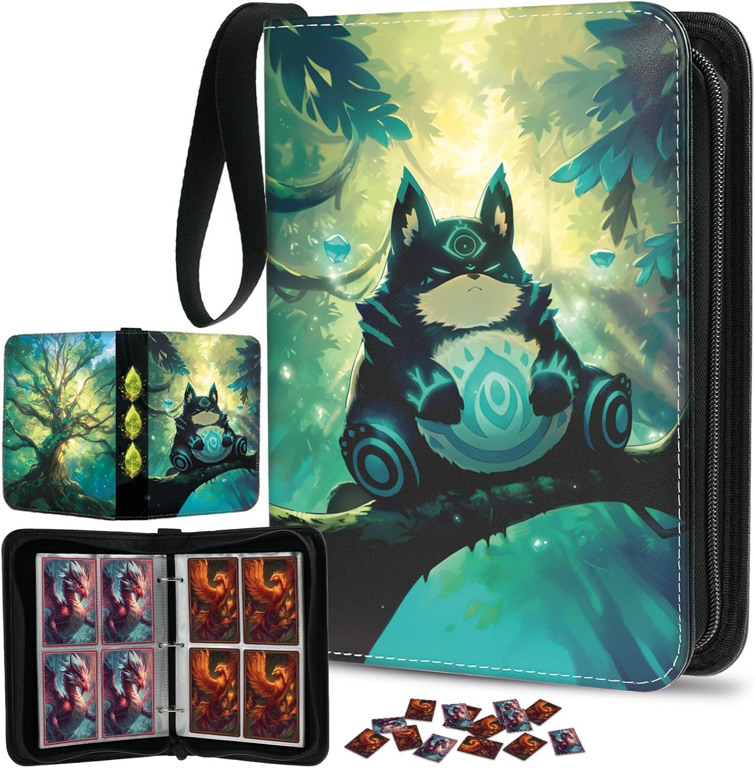 Trading Card Binder 400 Pockets, TCG Card Album for Standard Size Game Cards, Sports Card, Fits 400 Cards with 50 Removable Sleeves, Portable Card Book for Collectors, Sylvan Guardian 400p