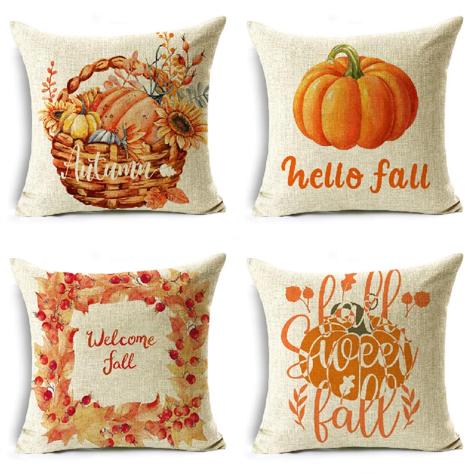 Federe Cuscini Divano 65x65cm Set di 4 Cuscini per Divano in Morbido Cuscini da Esterno,Quadrato Doppio Lato Estate Impermeabili Zucca Cuscini Decorativi,per Divano Soggiorno Sedia Letto Beige OW-480