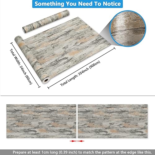 Miniatura 7 de CRE8TIVE Papel tapiz de hormigón manchado para pegar y despegar de 24 x 354 pulgadas de ancho, papel de contacto decorativo de cemento impermeable,