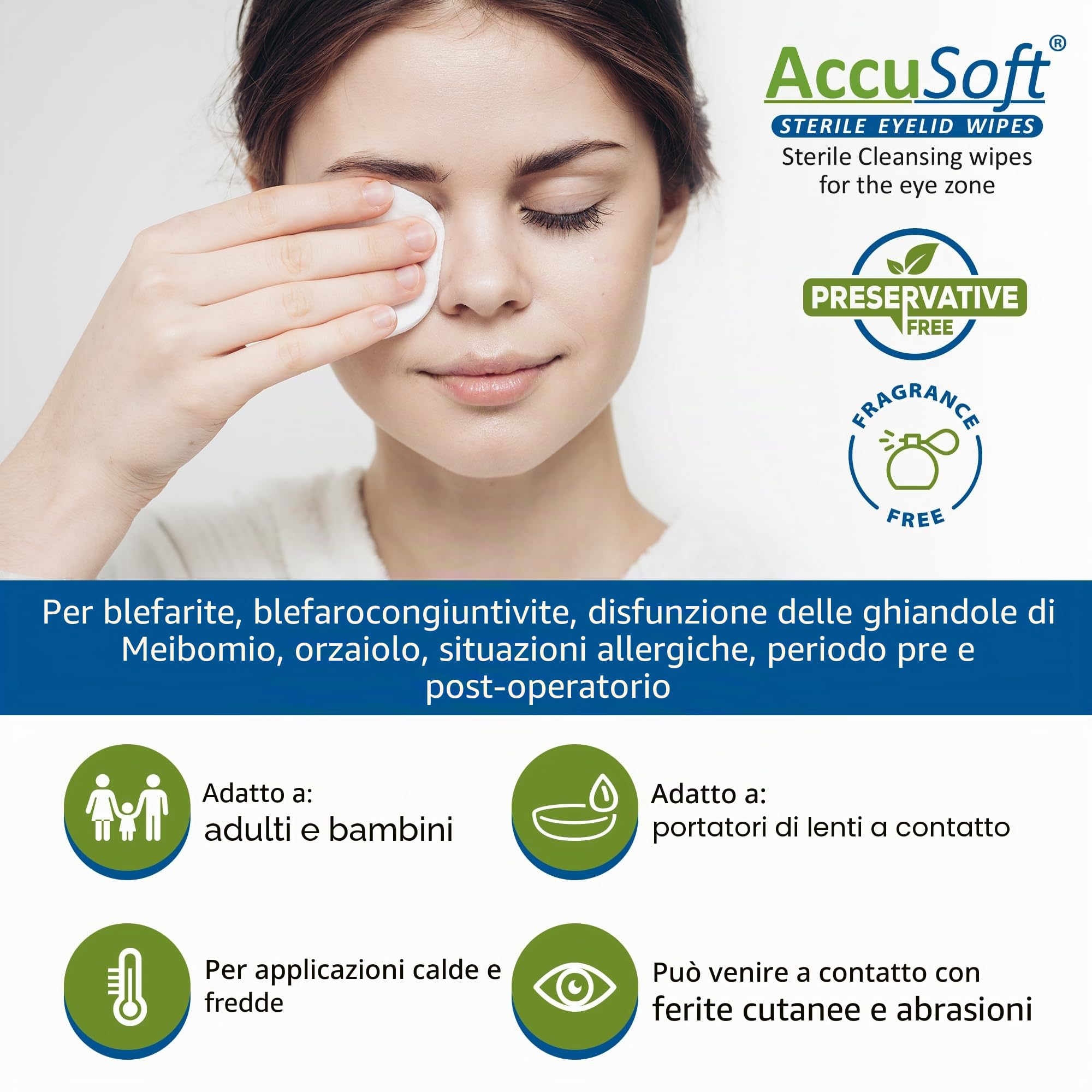 Salviette sterili per palpebre per blefarite, blefarocongiuntivite, MGD, porcili, allergie, pre e post-operatorio, senza conservanti e profumi, 20 salviette detergenti per palpebre
