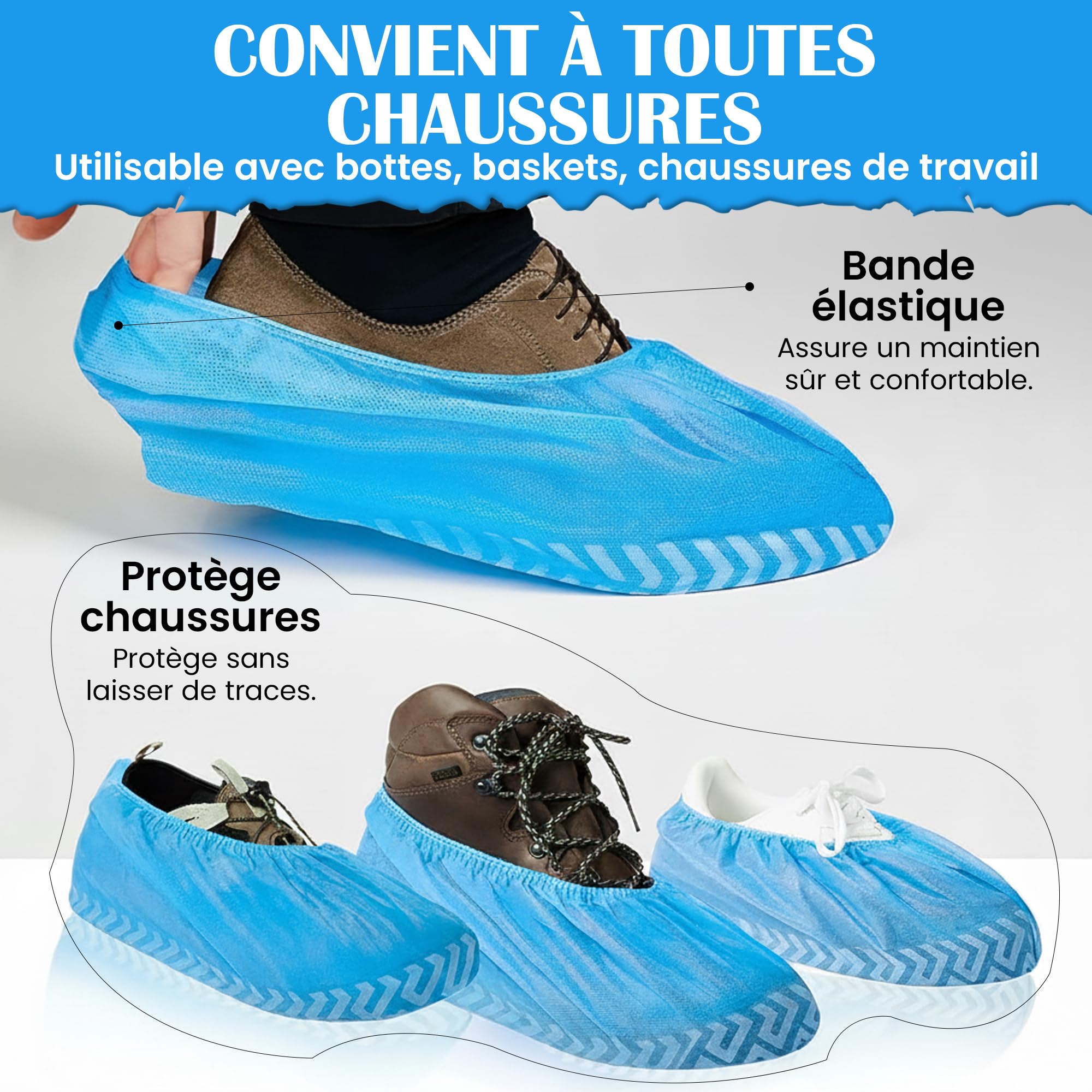 Bornova - Cubrezapatos desechables antideslizantes 30GSM - Cubierta para zapatos no tejidos resistentes - Ideal para salud, visitas a casa, casa limpia, consultorios médicos