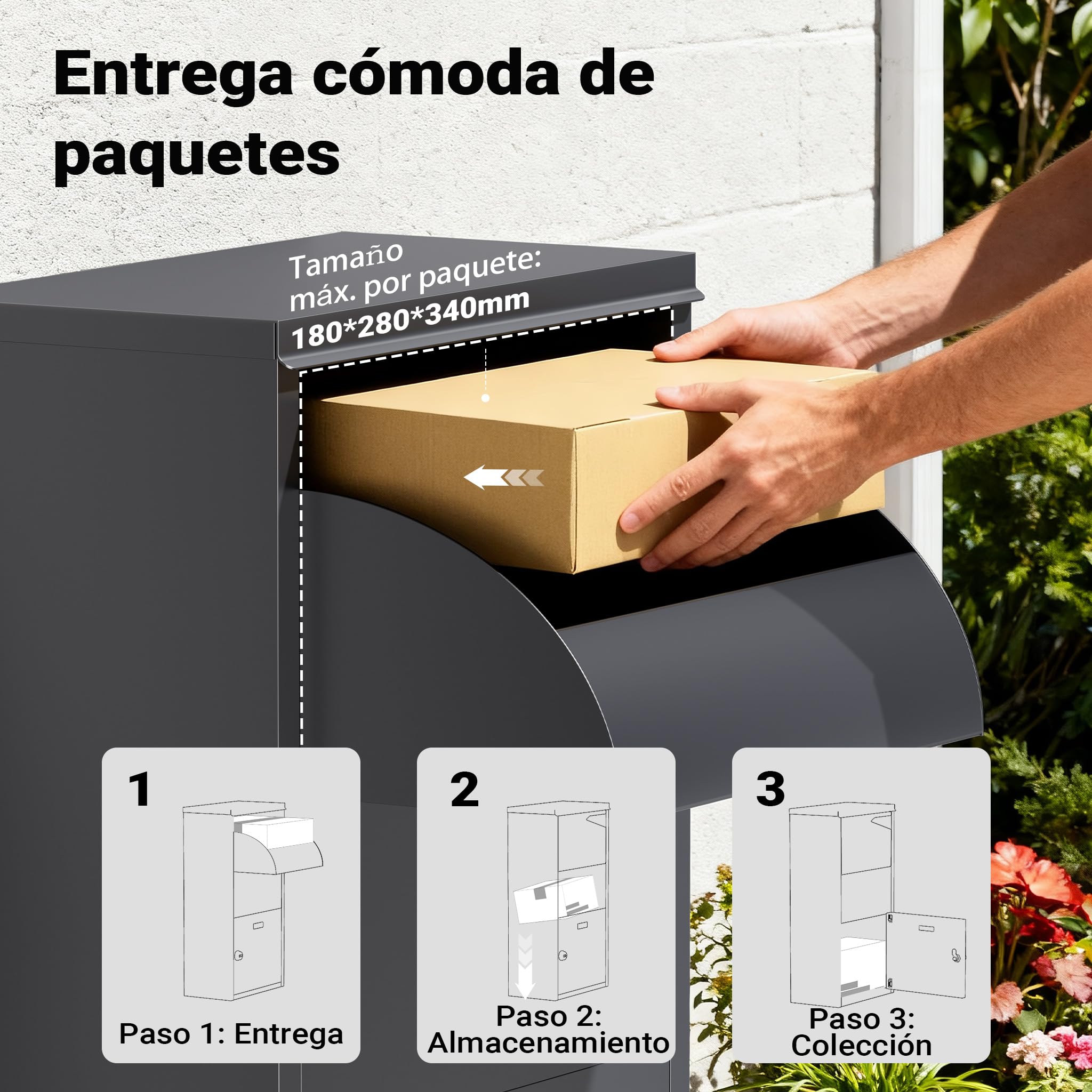Wiltec Buzón para Paquetes Antracita 410 x 220 x 750 mm, buzón para Paquetes doméstico, recepción privada de Paquetes y Paquetes pequeños, buzón de Acero