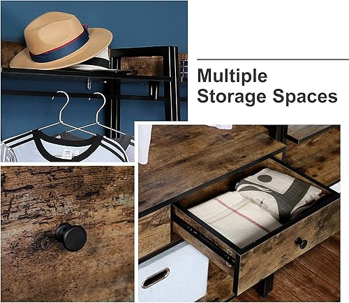 Miniatura 3 de JJ 's - Perchero de entrada (33.0in, con cajones de almacenamiento y estante para pasillo, muebles de madera con marco de metal, color marrón rústico