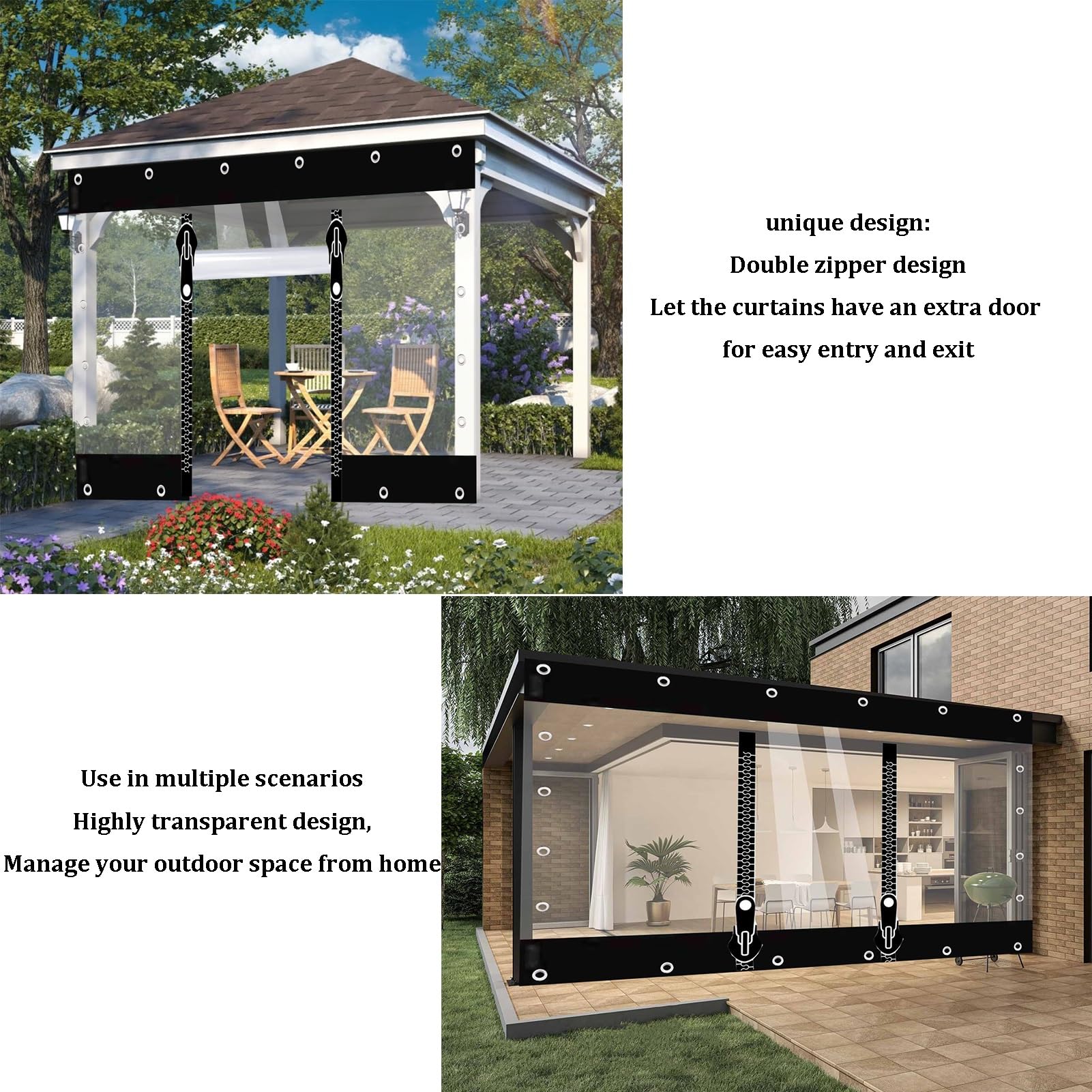VXHCS Telone in PVC Trasparente, Tende in Tela Cerata con Porta Cerniera, Telone in Plastica Vinilica da 0,3mm, Pannelli Laterali Impermeabili per Gazebo Esterno(2.4x3m/7.9x9.8ft)