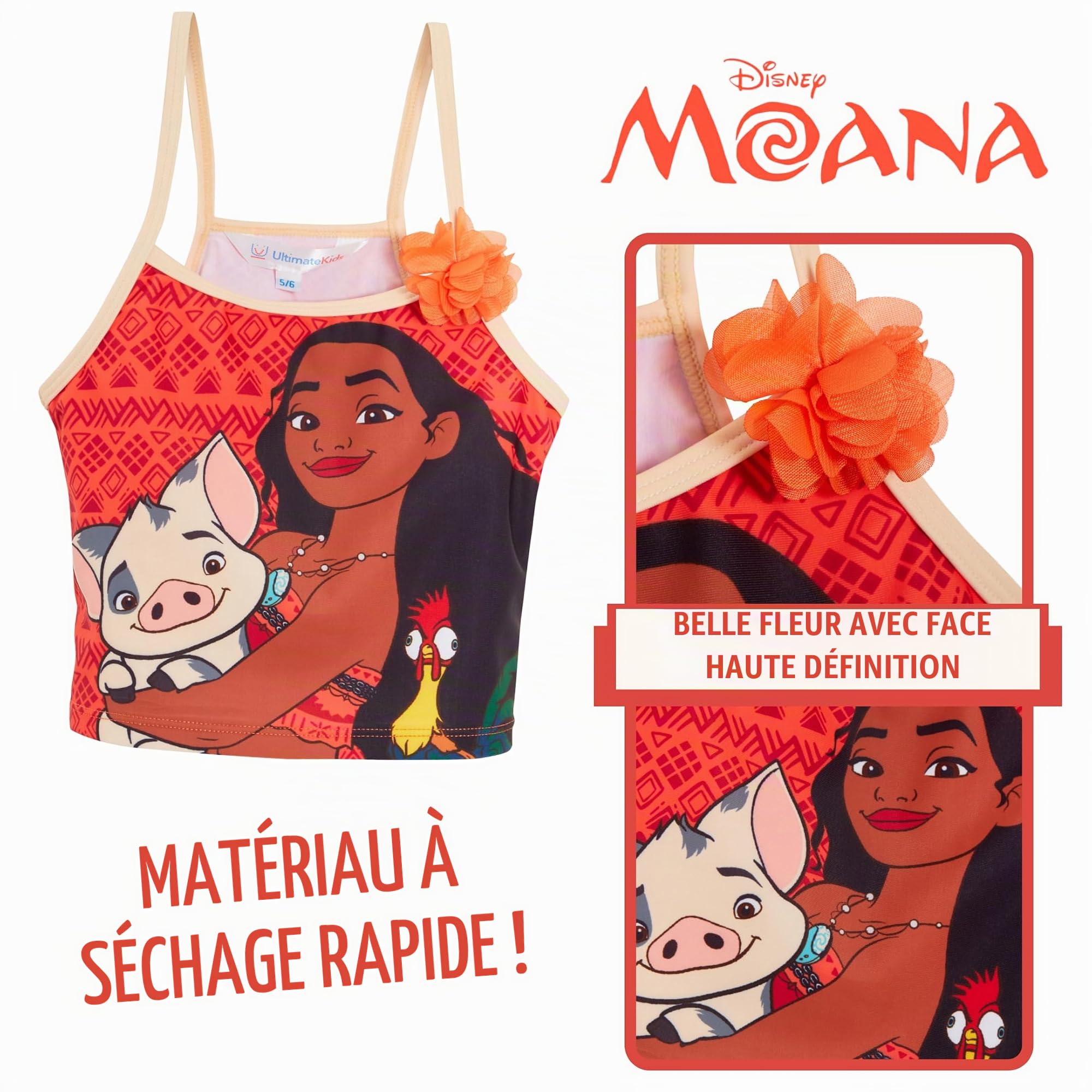 Disney Maillot de bain 2 pièces Moana pour fille - Pour piscine et plage