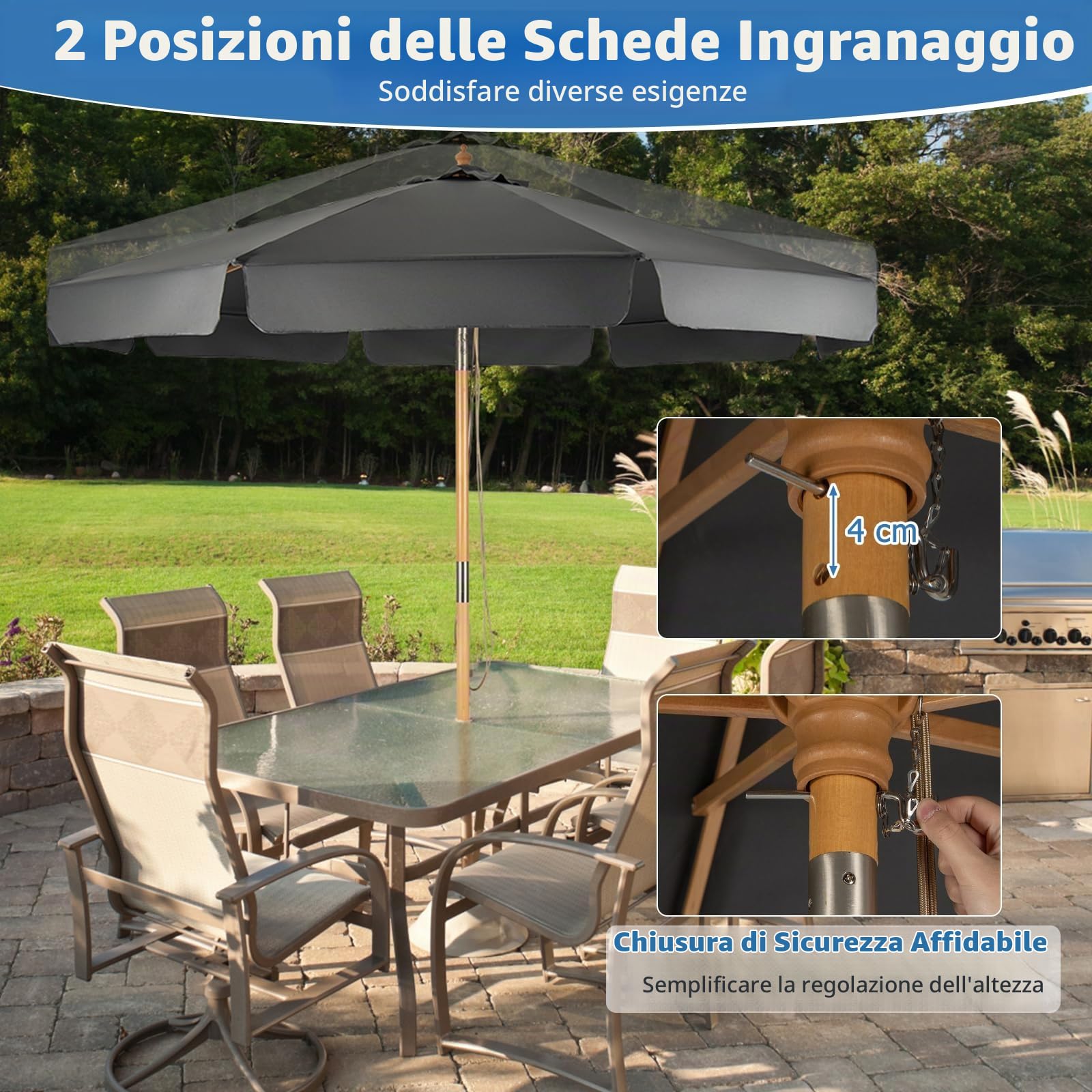 Giantex 3 M Ombrelloni da Esterno, 2 in 1 Inclinabile e Richiudibile, a 8 Stecche, Palo di 48 mm, con Tendaggio Parasole per Pioggia e Sole, 2 Colori Disponibili