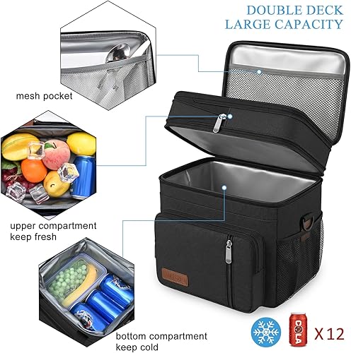 Miniatura 5 de MIYCOO – Bolsa de almuerzo y lonchera para hombres y mujeres, bolsa de almuerzo doble con aislamiento a prueba de fugas, suave y grande, lonchera