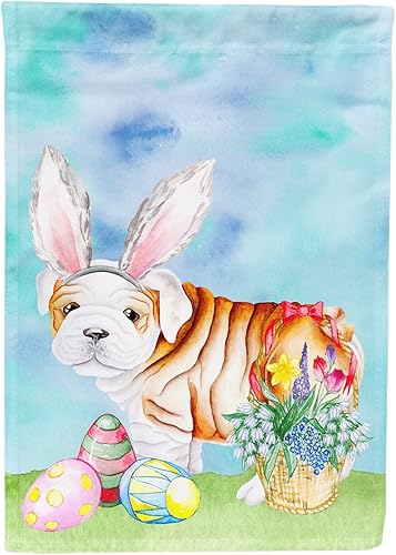 Caroline's Treasures CK1378GF Bandera de jardín con diseño de bulldog inglés y conejito de Pascua, bandera decorativa para patio, jardín, jardín,