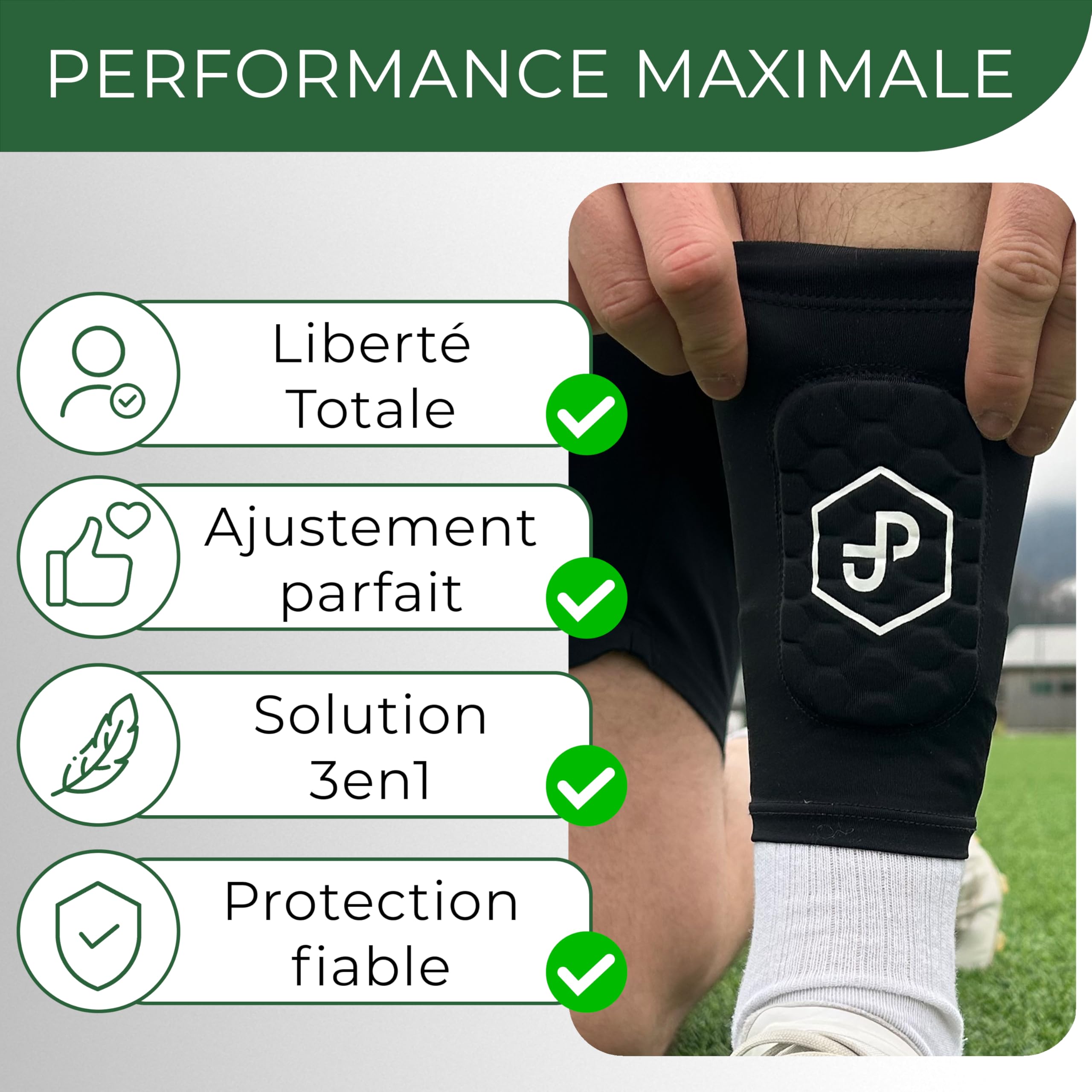 JDP Premium protège-tibias 3 en 1, chaussettes avec protège-tibia intégré football homme / femme / enfants, protections de tibia avec chaussettes de football incluses, protège-tibias de football