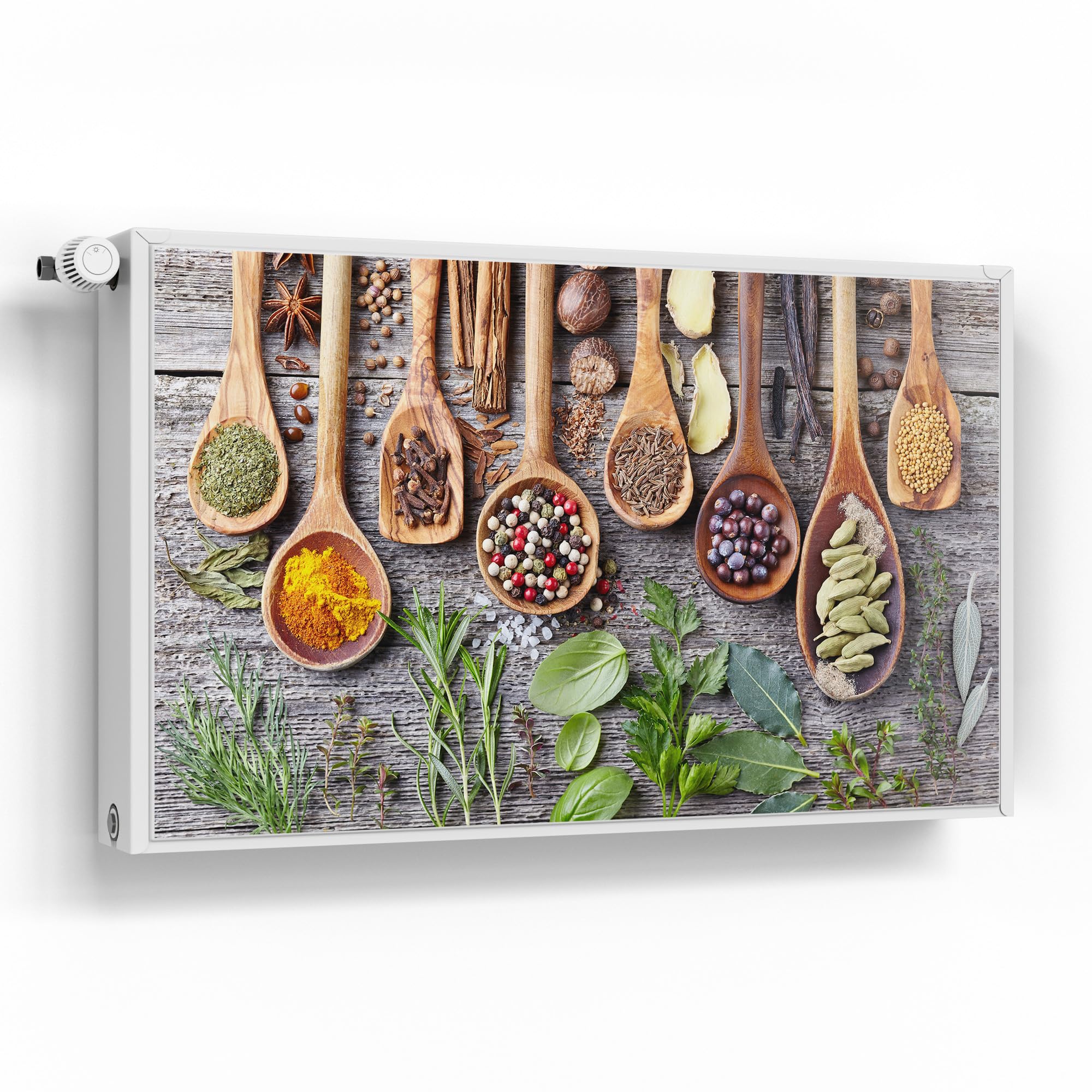 DEQORI Folia magnetyczna do ogrzewania 100 x 60 cm | motyw zdobiona łyżka kuchenna | dekoracyjna mata magnetyczna, ochrona grzejników | magnetyczna folia dekoracyjna samoprzylepna, magnetyczna i