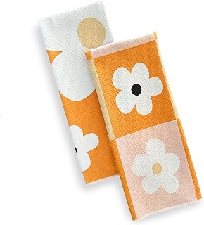 Premium Microfiber Kitchen Towels - 2 Pack | 100% Microfiber | Waffle Weave | Quick Dry | Absorbent | All Purpose | Thin | 18"x30" | Wild Towels (Flower Power)