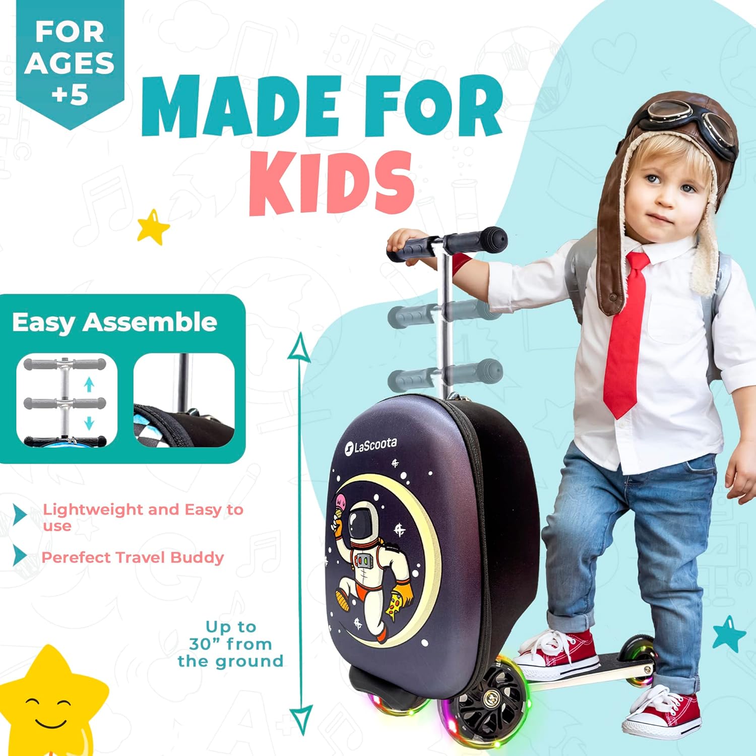 Review Lascoota Scooter Suitcase, Foldable Scooter Luggage For Kids