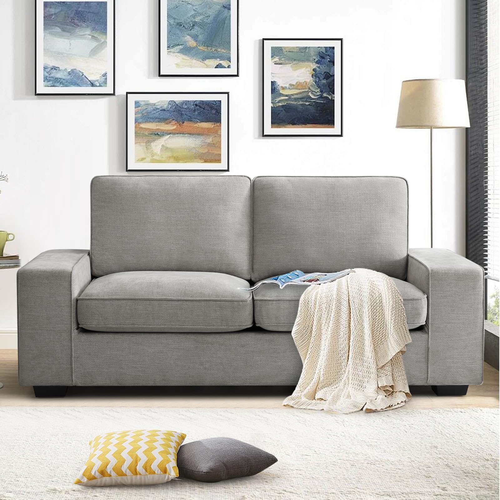 EASELAND 71" Chenille Loveseat Sofa for Living Room, Modern Deep Seat Sofa Couch with Removable Back and Seat Cushions, Comfy Sofa with Wood Legs and Armrest(Grey)