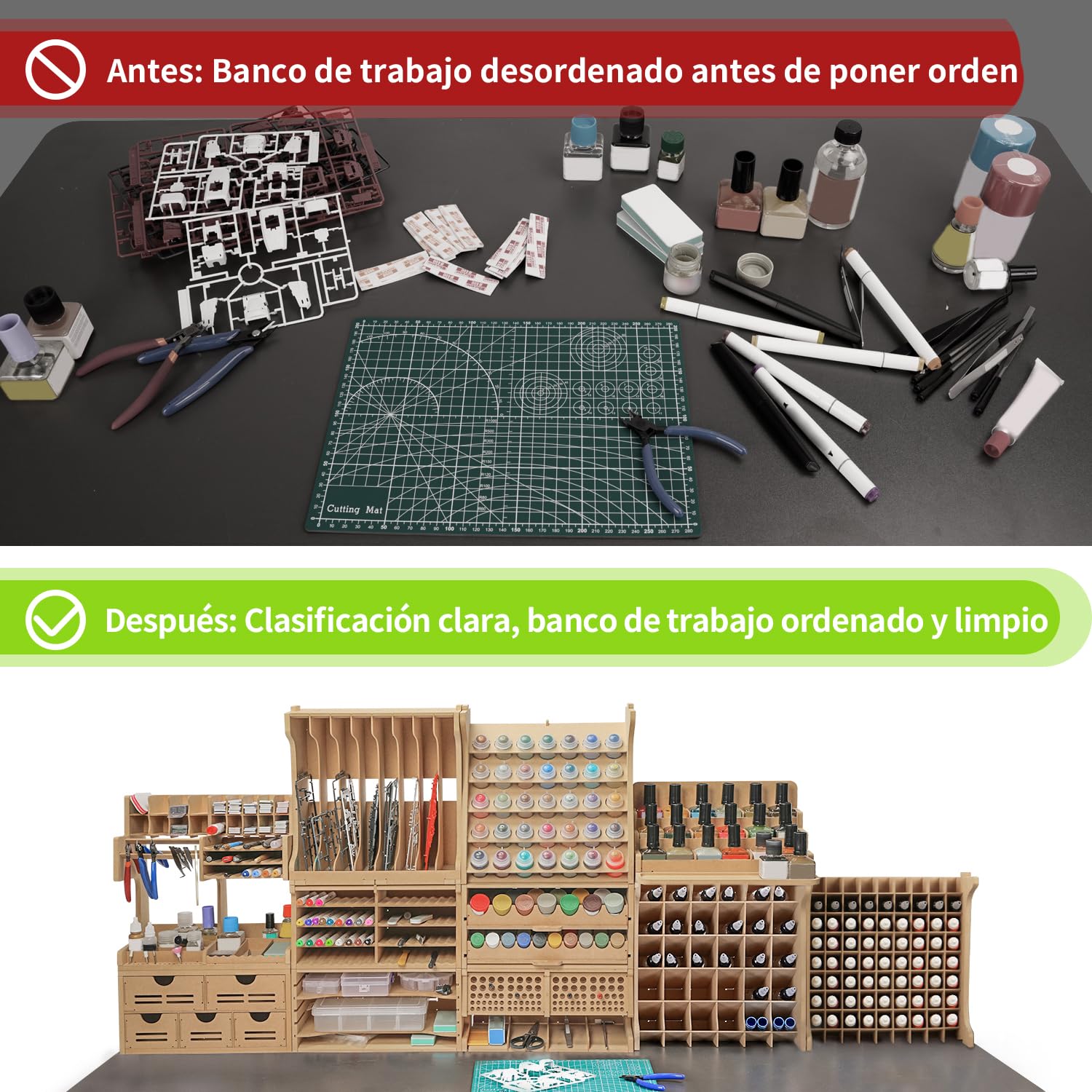 Estante Organizador de Madera para Modelismo con Material MDF, Estante para Pinturas, Porta Destornilladores/Pinceles, Para Pinturas y Herramientas Tamiya, GK1