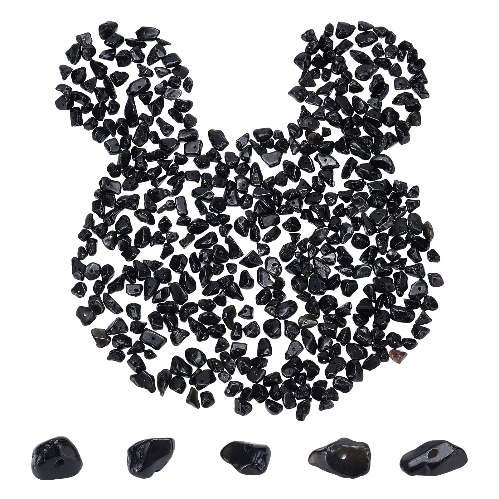 SUNNYCLUE 1 Box 400Pcs Natural Chip Stone Beads Black Obsidian Crystal Chip Beads Natural Gemstone Beads Irregular Chips Stone with Holes for DIY Craft Earring Bracelets Making Supplies