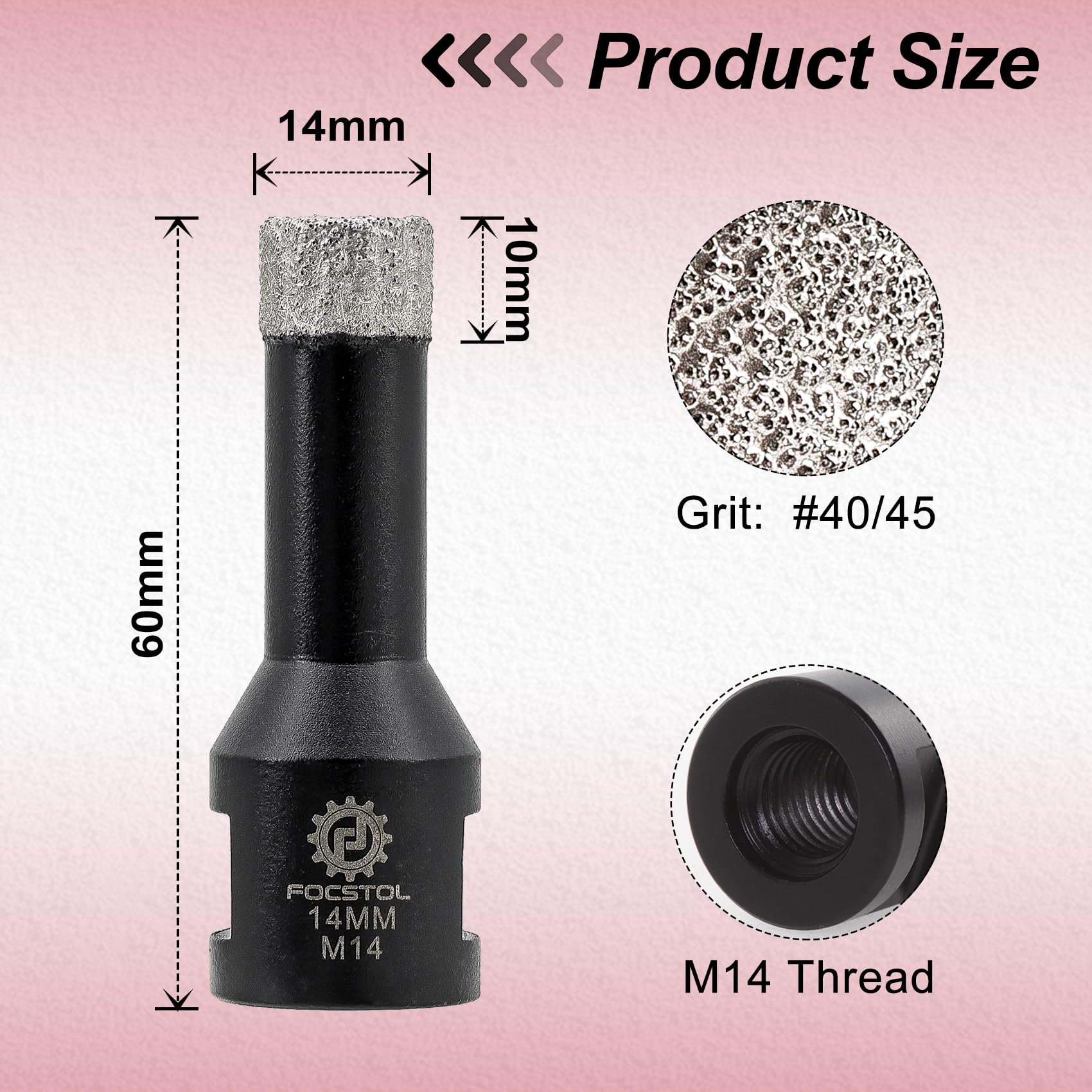 FOCSTOL Diamond Core Drill Bit - 2pcs 14mm Diamond Hole Saw for Porcelain Ceramic Tile Marble Granite Quartz M14 Thread - Image 2