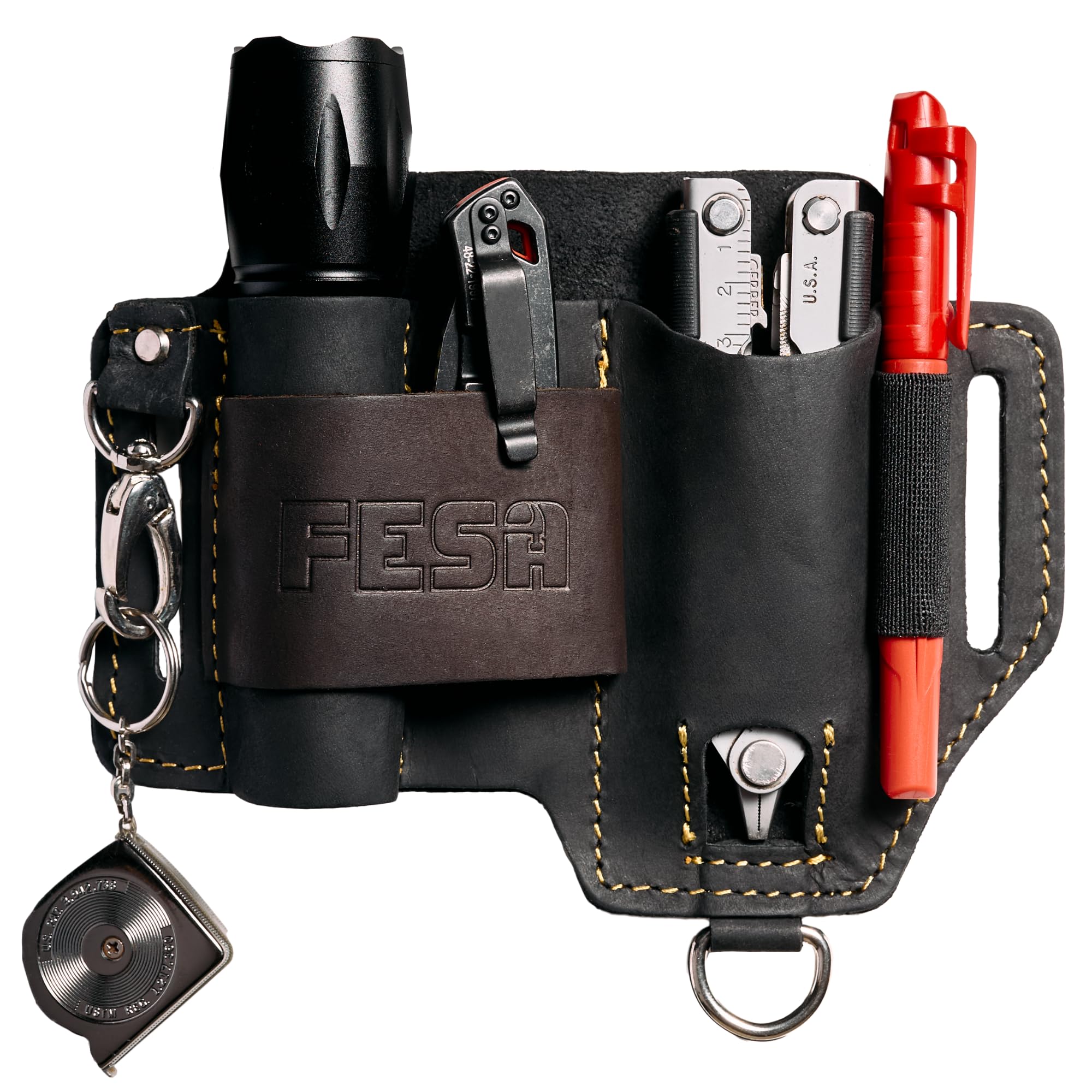 Fodero In Pelle Per Multitool - Organizer Da Cintura EDC Per Penne, Torce E Attrezzi, Nero E Compatto