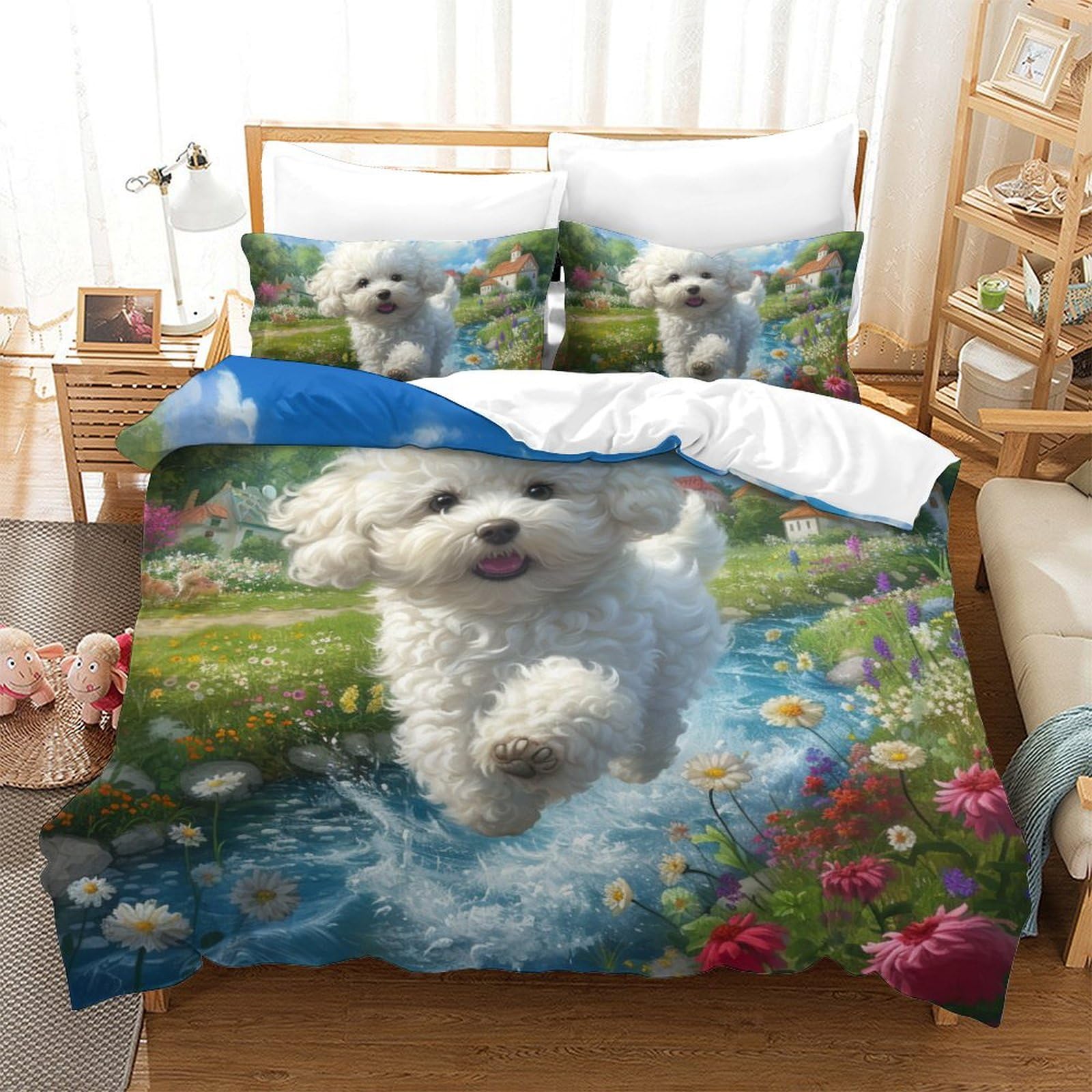 Housse de couette chien 200x200 cm pour chambre d'adolescent déco canidé chaleureuse