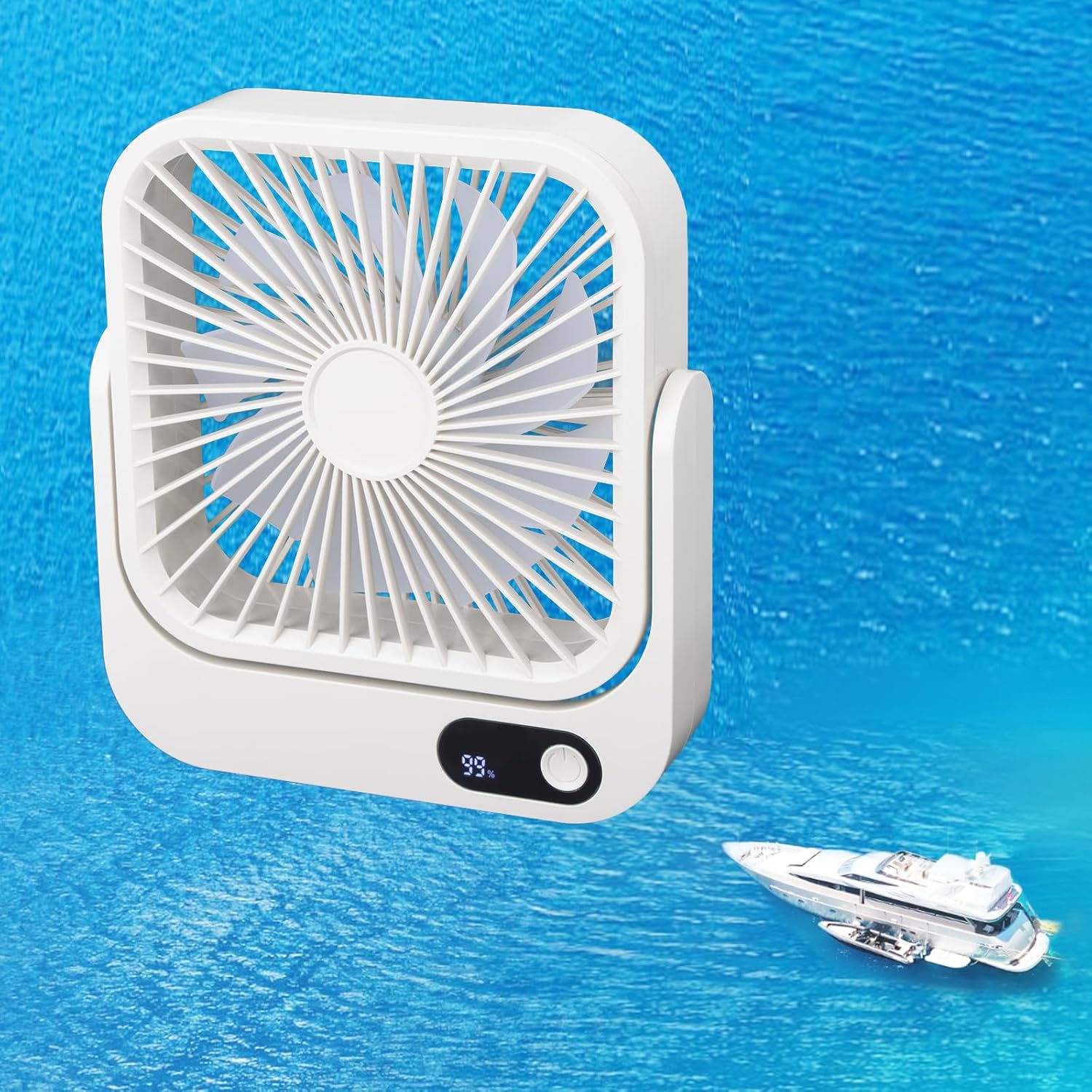 Ventilador de crucero, ventilador USB aprobado para cruceros, base magnética, batería de 6 a 10 horas, control de cinco velocidades
