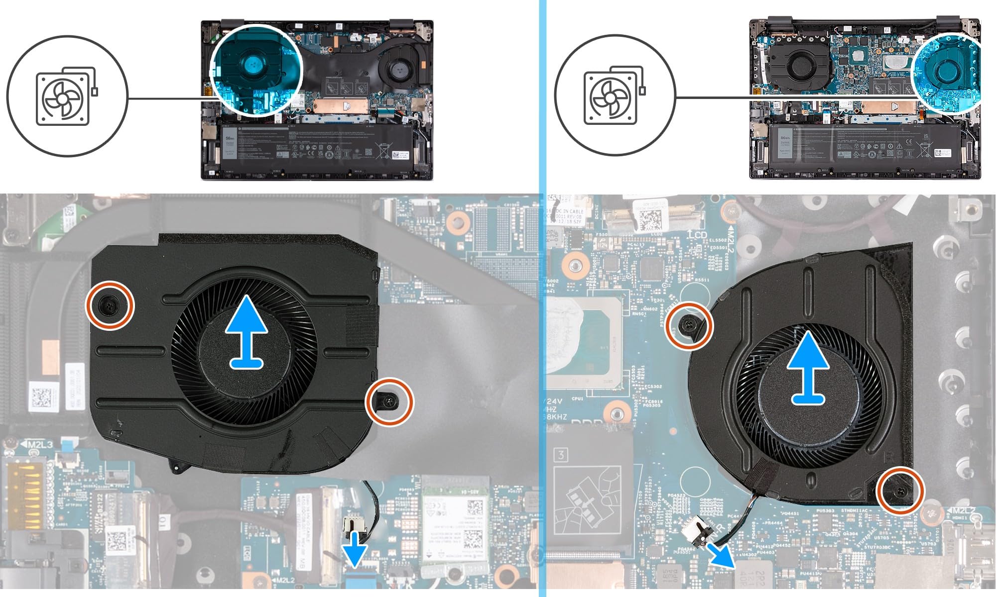 CPU+GPU fan for Dell Inspiron 16 Plus 7620 NVIDIA GeForce RTX 3050/3050 Ti only, N49HW, DFS5K323161A1E, Y2TW6, DFS5H22404666E