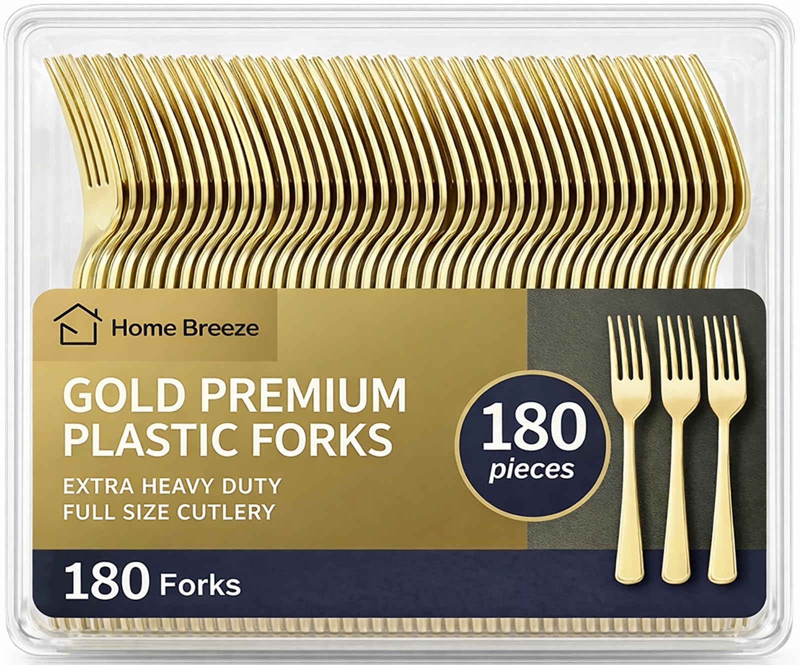 180 Count Gold Plastic Forks Heavy Duty, Disposable Plastic Silverware