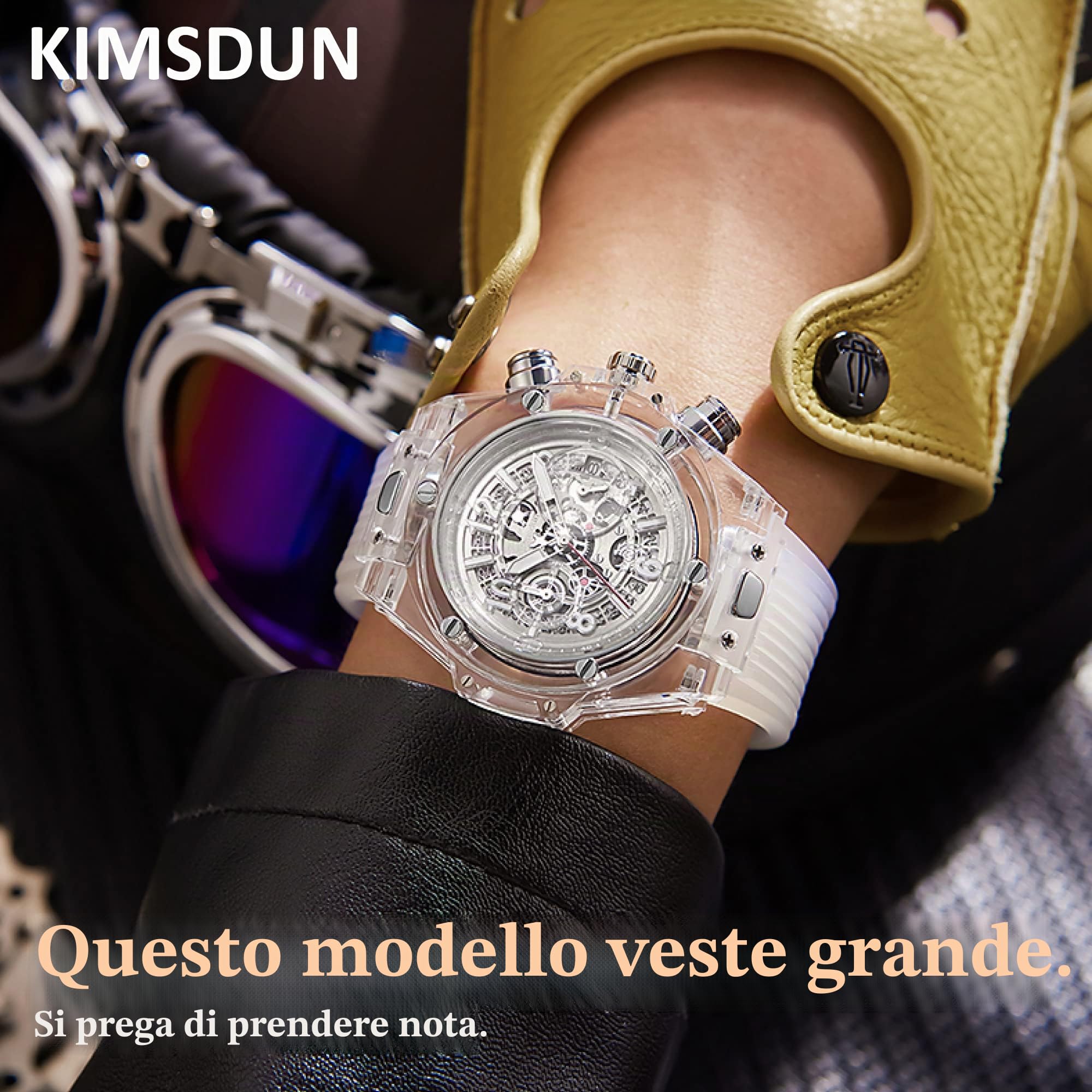 Elegante orologio sportivo con scheletro, 3 giorni, impermeabile, analogico al quarzo, con data, calendario, cassa trasparente, cinturino in silicone per uomini, studenti, unisex,