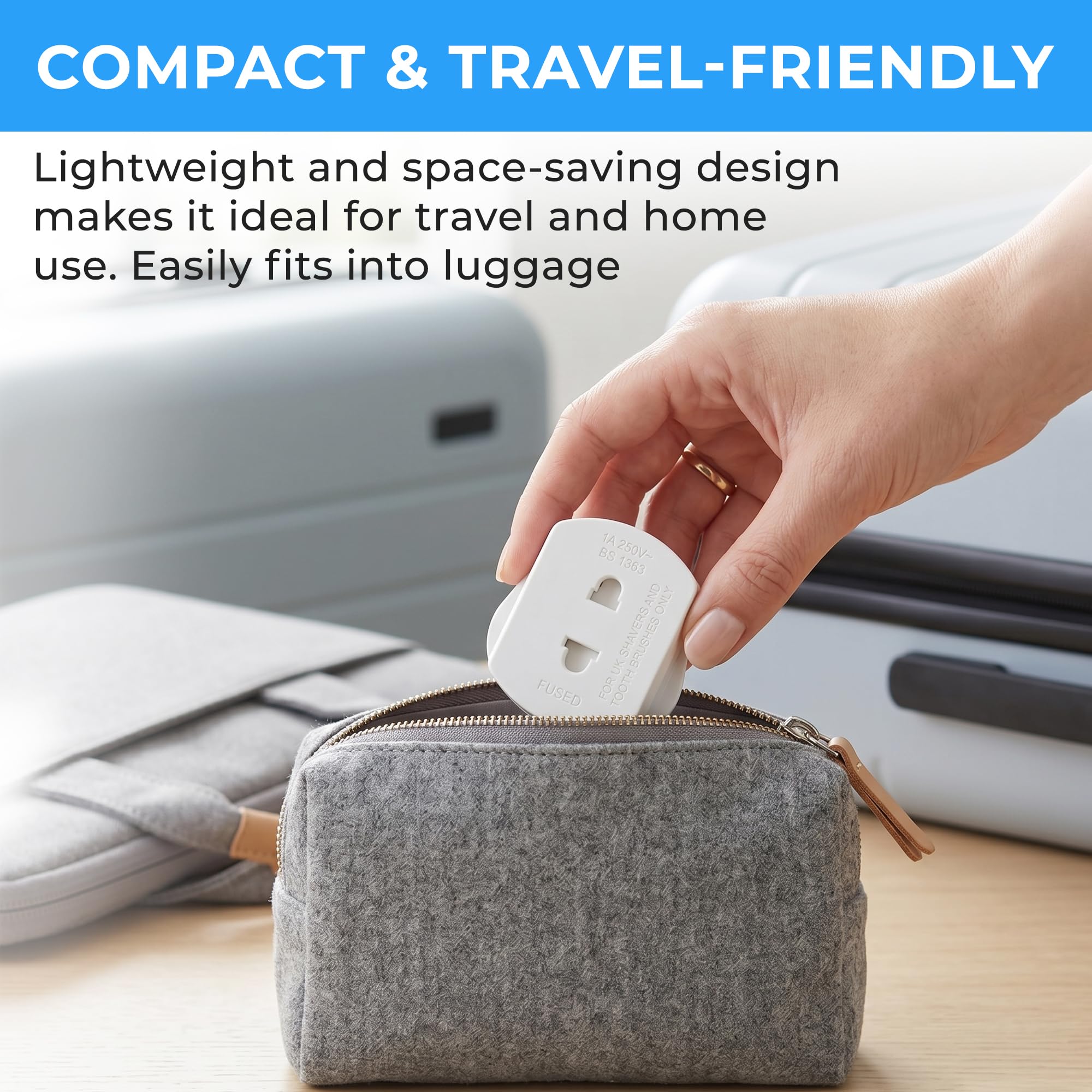 Double Dragon 2-Pack UK Electric Toothbrush & Shaver Plug Adapter | 2-Pin to 3-Pin Bathroom Converter | Supports UK EU Round & US Flat 2-Pin Plugs | 1A Fused | Compatible with Oral-B, Braun, Philips — view 6